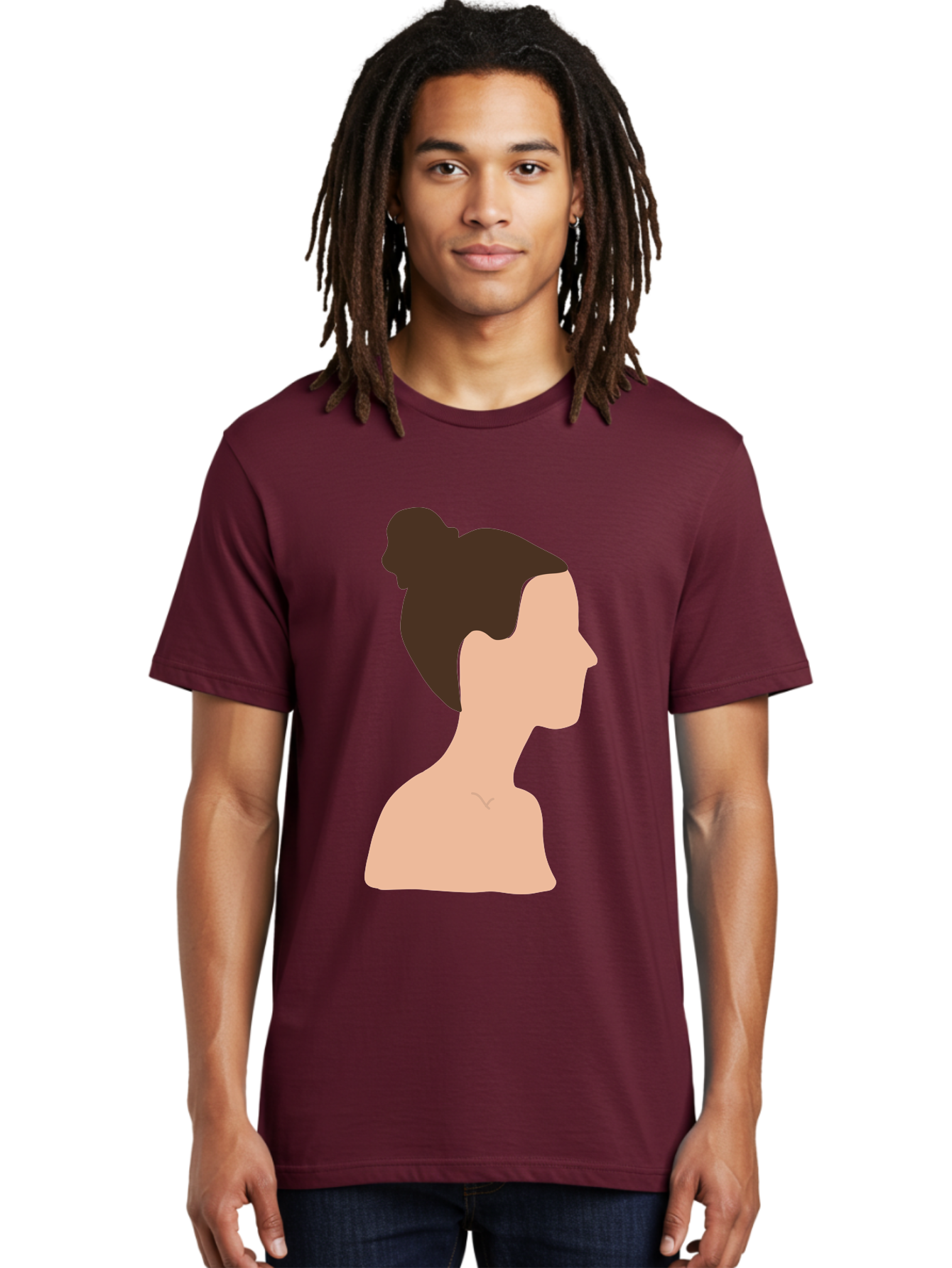 Woman-Profile-1 Men'S Graphic Tee, 100% Cotton, Comfortable Casual Summer Wear, Machine Washable, Woman Profile, Minimalist Portrait, Simple Illustration, Dark Hair, Bun Hairstyle, Featureless Face, Bare Shoulders, Clean Design, Modern Art Aae064 10