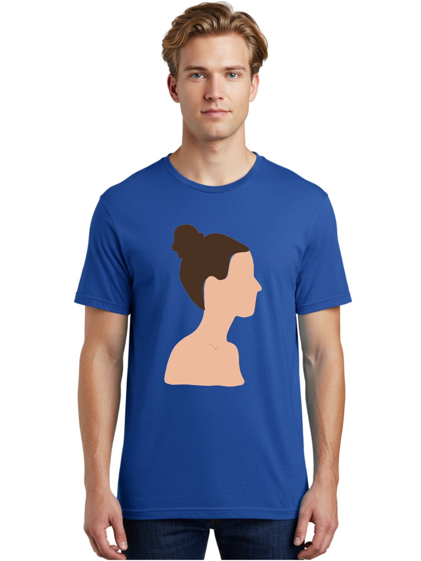 Woman-Profile-1 Men'S Graphic Tee, 100% Cotton, Comfortable Casual Summer Wear, Machine Washable, Woman Profile, Minimalist Portrait, Simple Illustration, Dark Hair, Bun Hairstyle, Featureless Face, Bare Shoulders, Clean Design, Modern Art Aae064 22