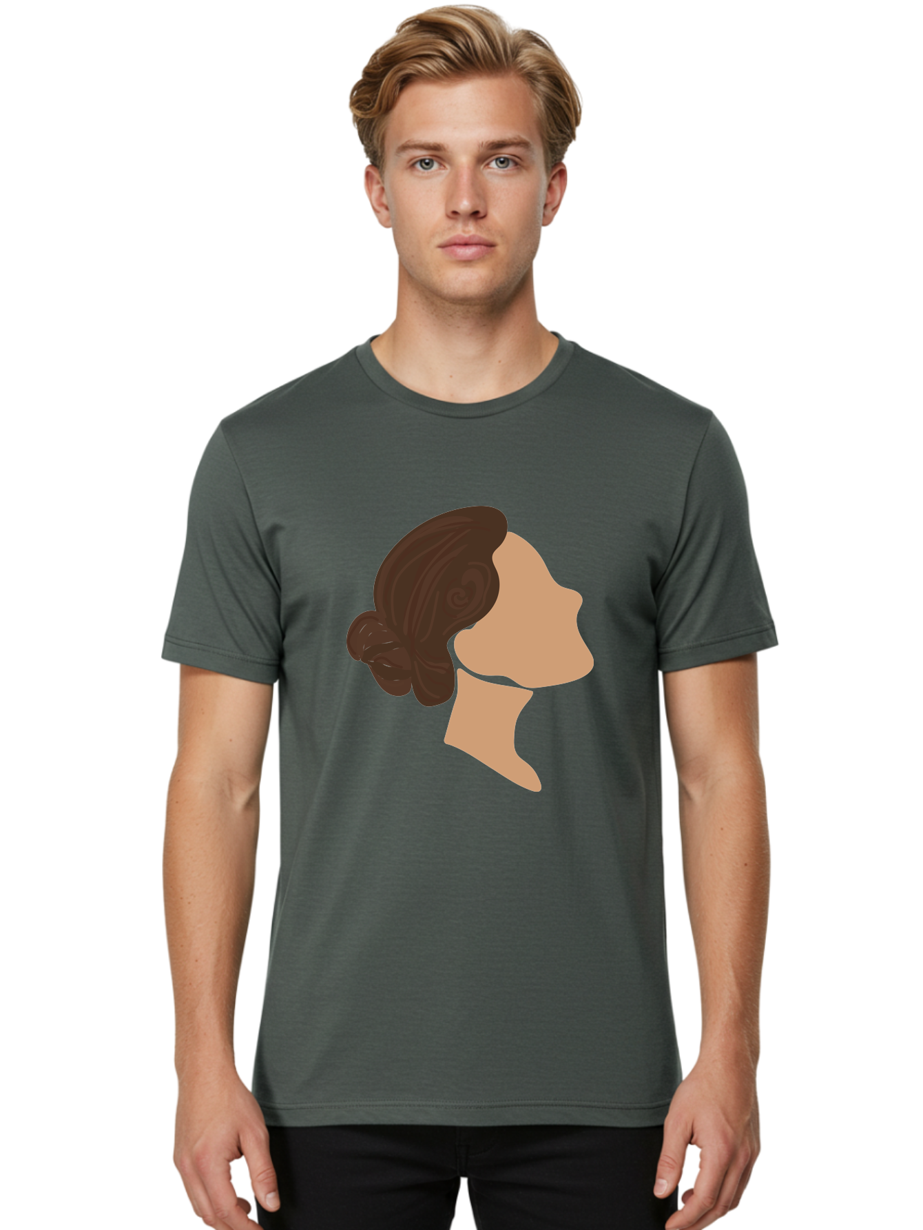 Woman-S-Profile Men'S Graphic Tee, 100% Cotton, Comfortable Casual Summer Wear, Machine Washable, Woman'S Silhouette, Profile View, Brunette Hair, Elegant Hairstyle, Simple Design, Minimalist Art, Female Figure Aae066 4