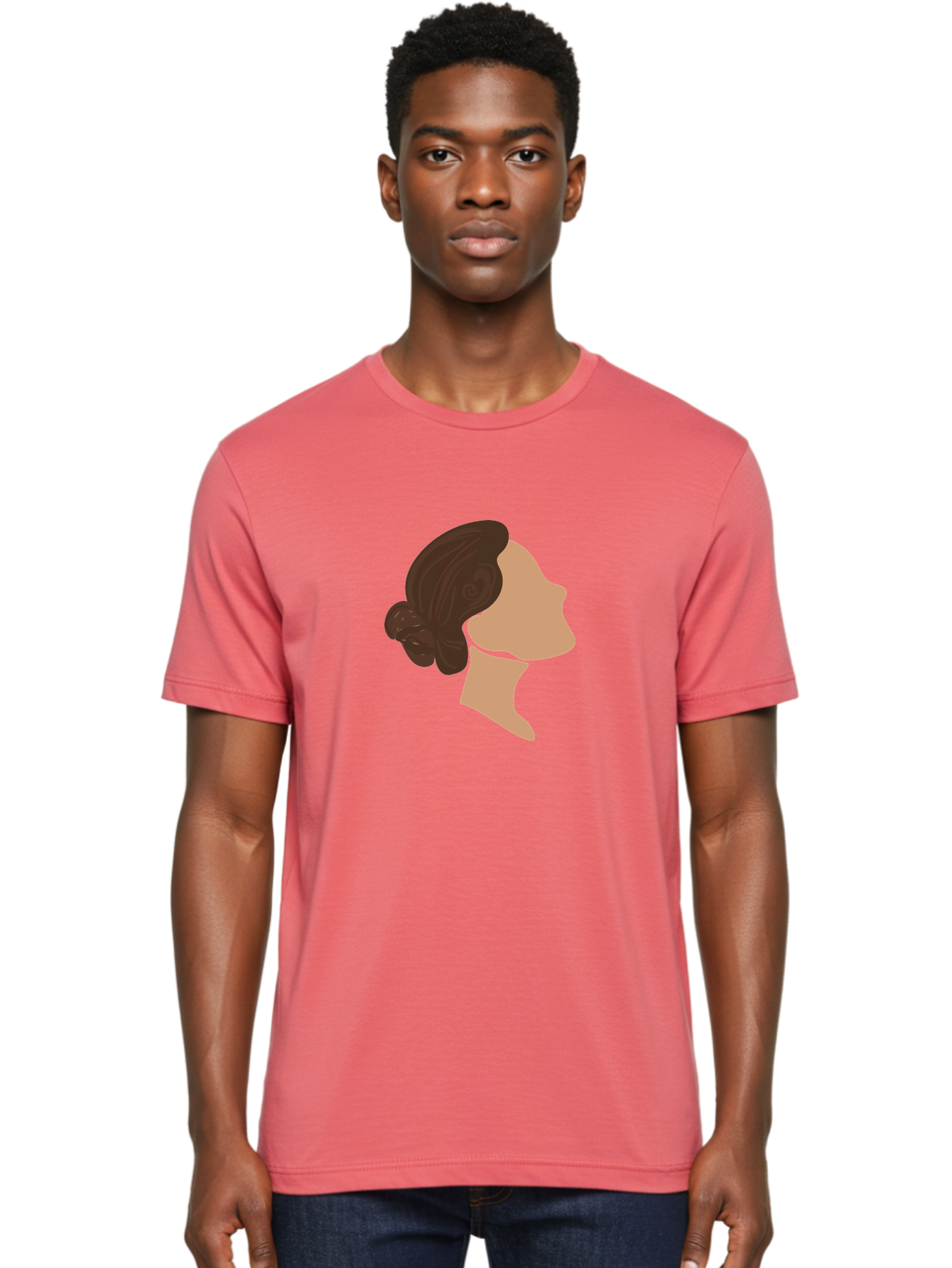 Woman-S-Profile Men'S Graphic Tee, 100% Cotton, Comfortable Casual Summer Wear, Machine Washable, Woman'S Silhouette, Profile View, Brunette Hair, Elegant Hairstyle, Simple Design, Minimalist Art, Female Figure Aae066 10