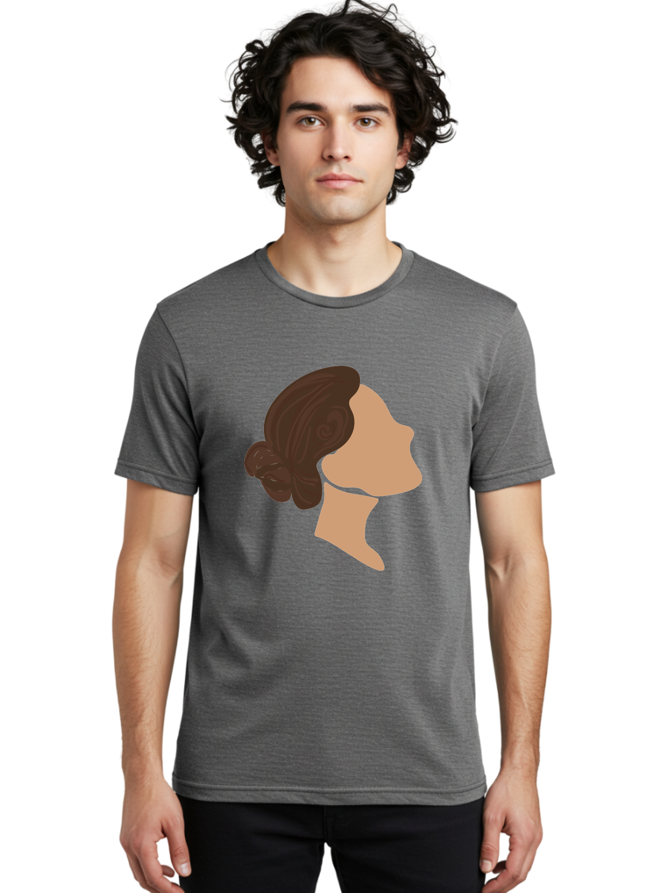 Woman-S-Profile Men'S Graphic Tee, 100% Cotton, Comfortable Casual Summer Wear, Machine Washable, Woman'S Silhouette, Profile View, Brunette Hair, Elegant Hairstyle, Simple Design, Minimalist Art, Female Figure Aae066 16