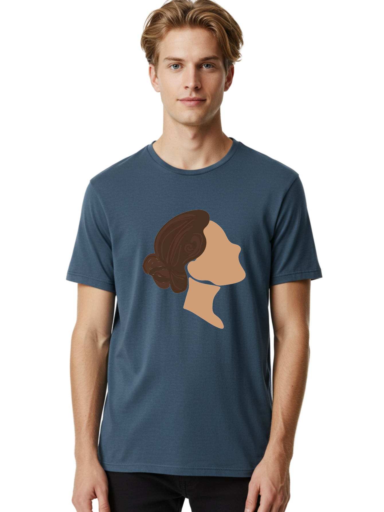 Woman-S-Profile Men'S Graphic Tee, 100% Cotton, Comfortable Casual Summer Wear, Machine Washable, Woman'S Silhouette, Profile View, Brunette Hair, Elegant Hairstyle, Simple Design, Minimalist Art, Female Figure Aae066 28