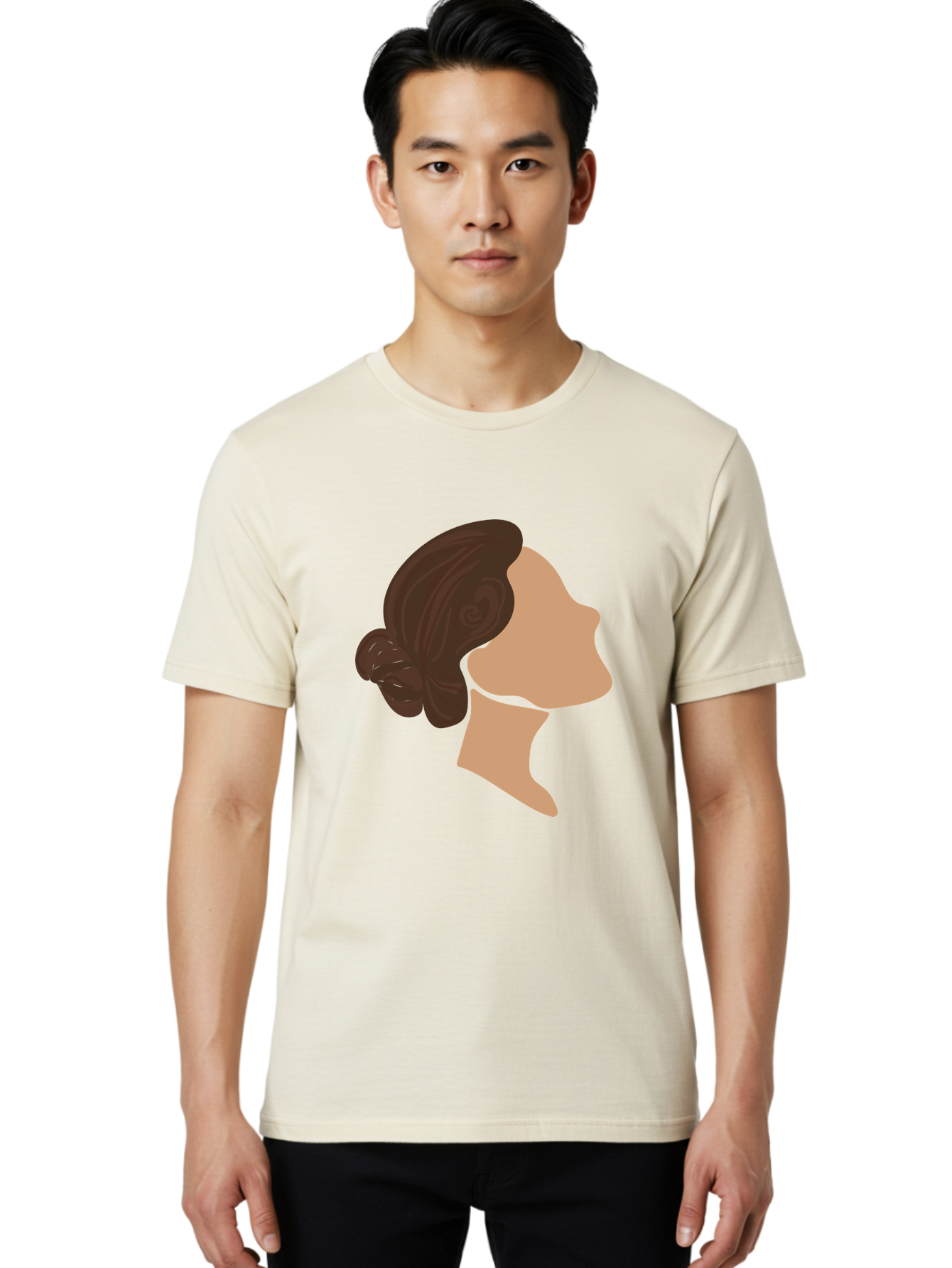 Woman-S-Profile Men'S Graphic Tee, 100% Cotton, Comfortable Casual Summer Wear, Machine Washable, Woman'S Silhouette, Profile View, Brunette Hair, Elegant Hairstyle, Simple Design, Minimalist Art, Female Figure Aae066 22