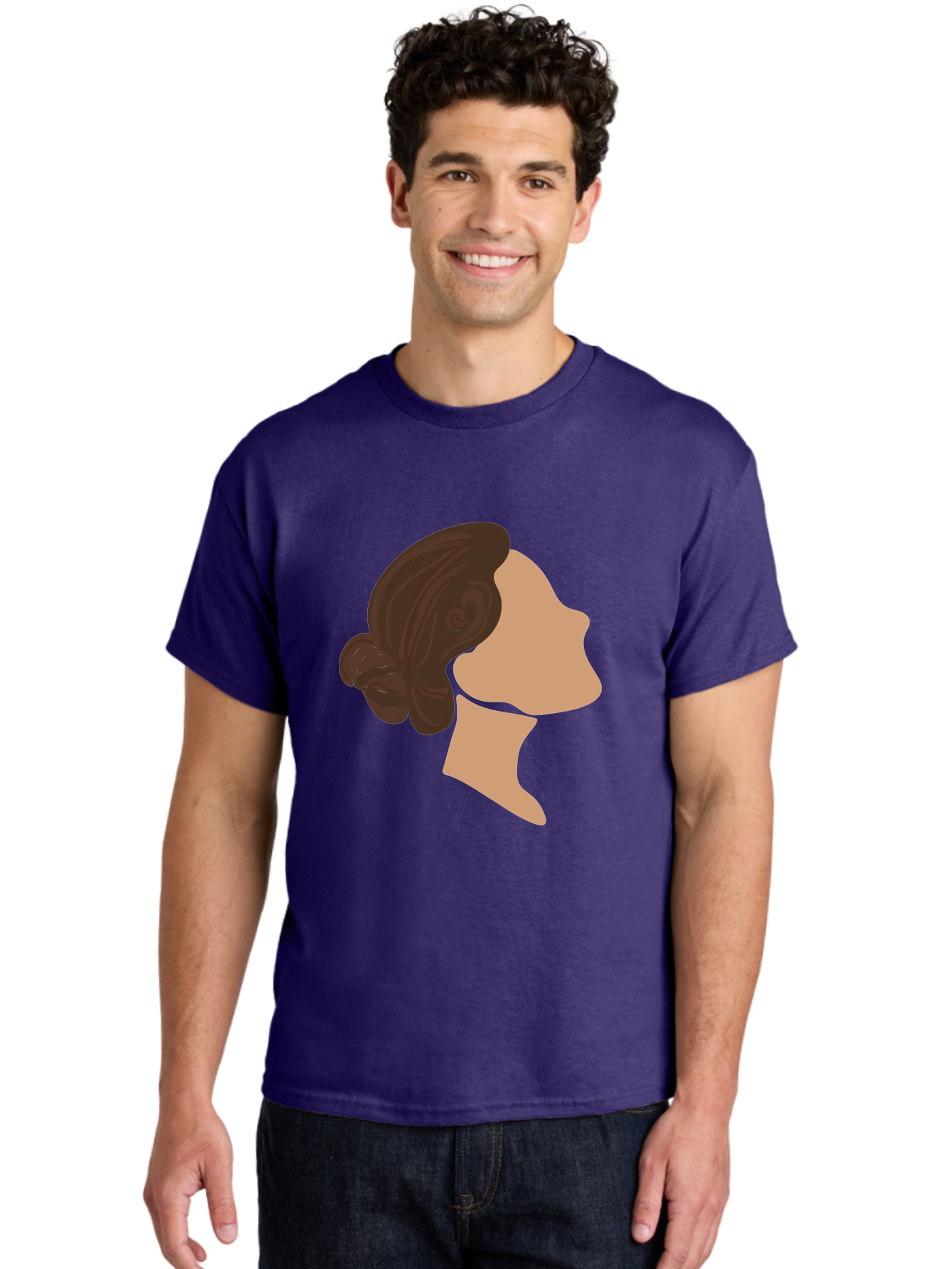 Woman-S-Profile Men'S Graphic Tee, 100% Cotton, Comfortable Casual Summer Wear, Machine Washable, Woman'S Silhouette, Profile View, Brunette Hair, Elegant Hairstyle, Simple Design, Minimalist Art, Female Figure Aae066 18