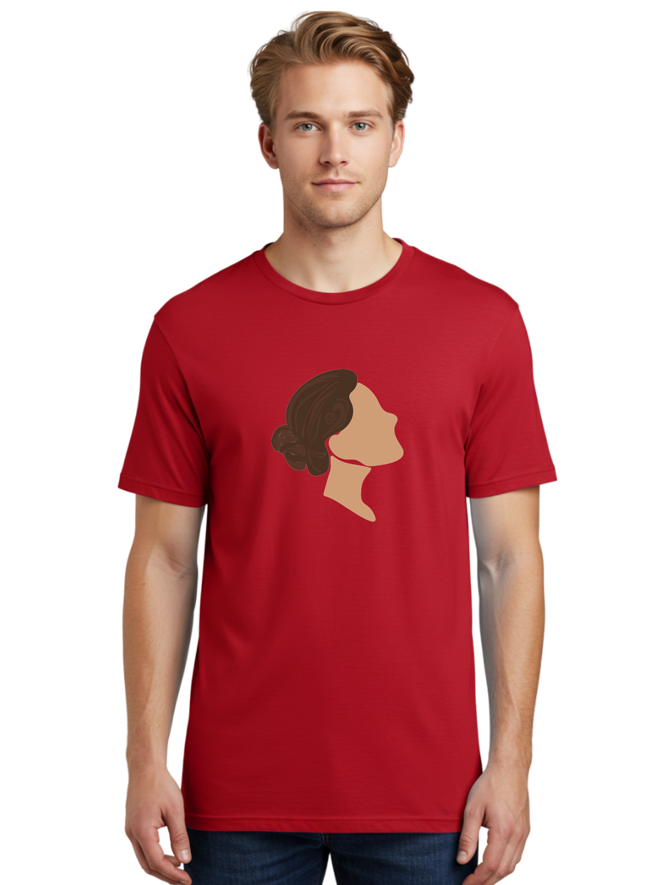 Woman-S-Profile Men'S Graphic Tee, 100% Cotton, Comfortable Casual Summer Wear, Machine Washable, Woman'S Silhouette, Profile View, Brunette Hair, Elegant Hairstyle, Simple Design, Minimalist Art, Female Figure Aae066 6