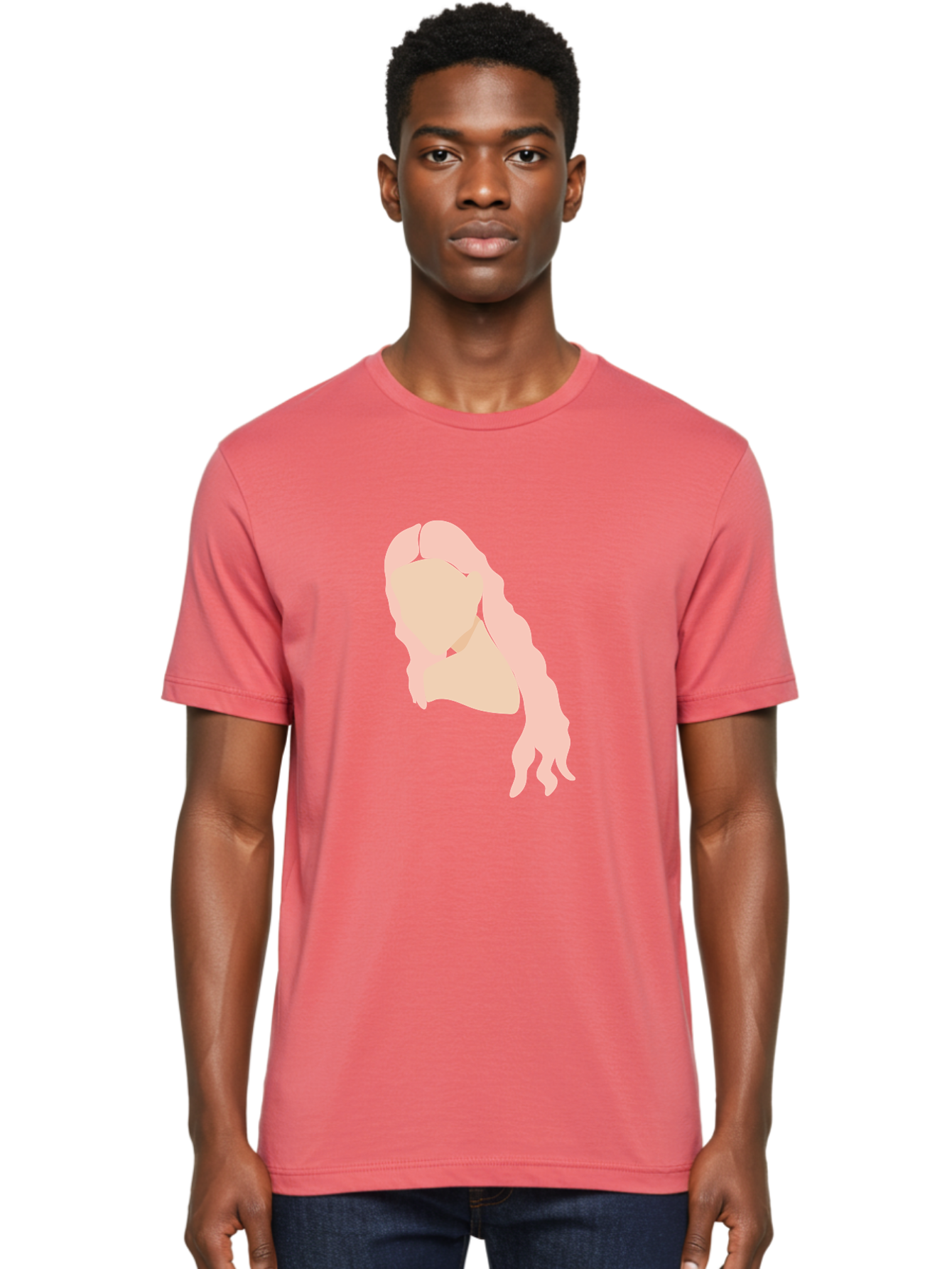 Woman-Silhouette Men'S Graphic Tee, 100% Cotton, Comfortable Casual Summer Wear, Machine Washable, Woman Portrait, Pink Silhouette, Wavy Hair, Minimalist Design, Modern Art, Portrait Illustration, Soft Pink Tones, Simple Shapes Aae067 28