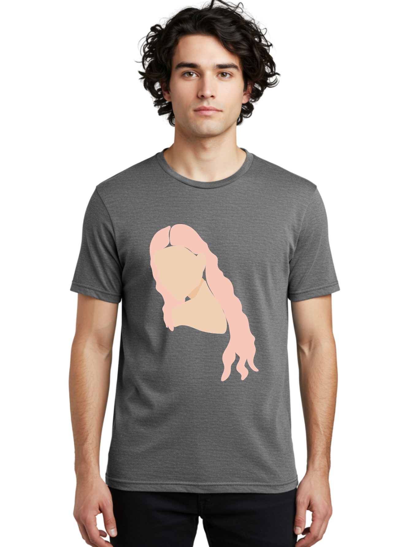 Woman-Silhouette Men'S Graphic Tee, 100% Cotton, Comfortable Casual Summer Wear, Machine Washable, Woman Portrait, Pink Silhouette, Wavy Hair, Minimalist Design, Modern Art, Portrait Illustration, Soft Pink Tones, Simple Shapes Aae067 16