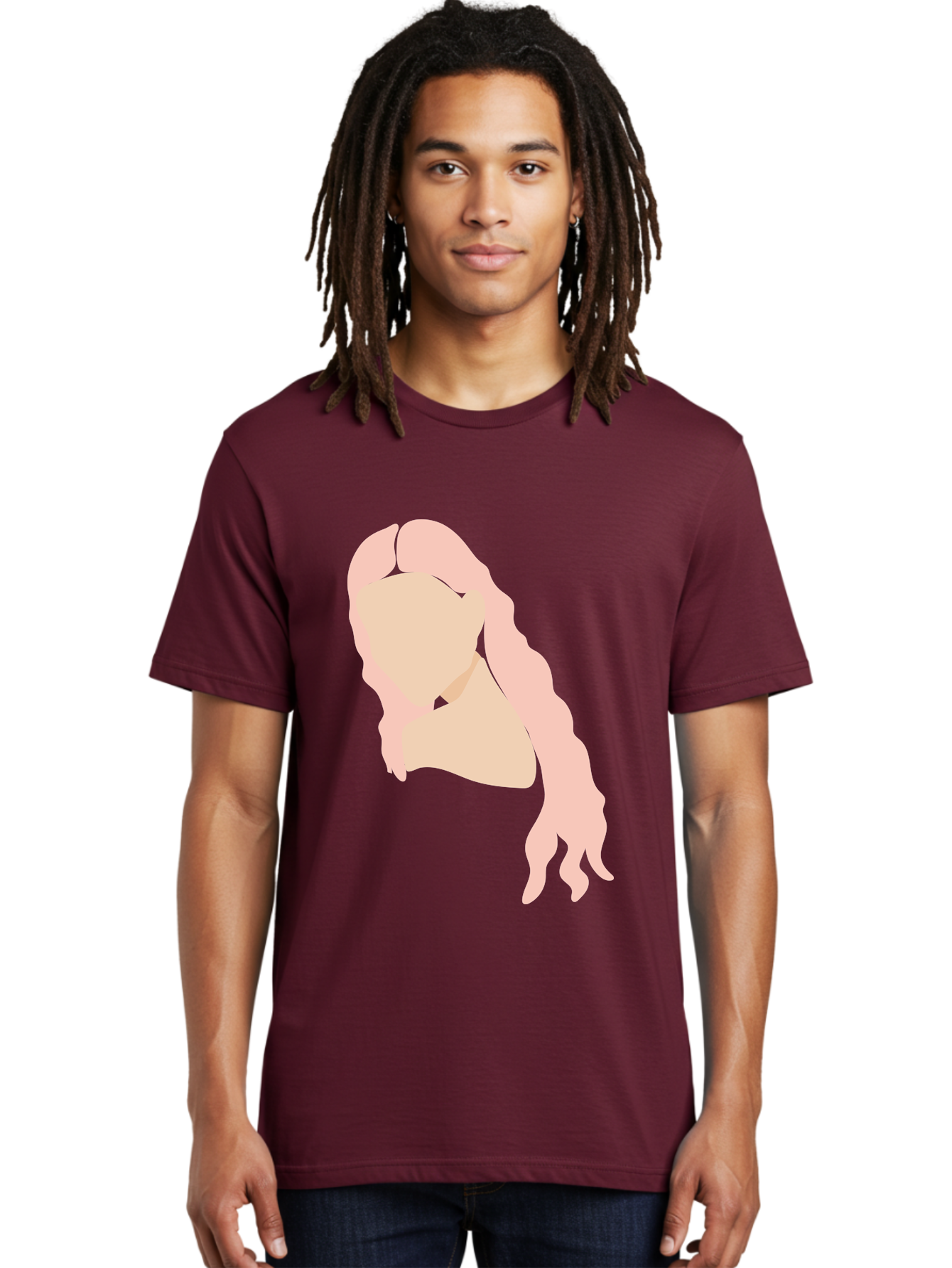 Woman-Silhouette Men'S Graphic Tee, 100% Cotton, Comfortable Casual Summer Wear, Machine Washable, Woman Portrait, Pink Silhouette, Wavy Hair, Minimalist Design, Modern Art, Portrait Illustration, Soft Pink Tones, Simple Shapes Aae067 12
