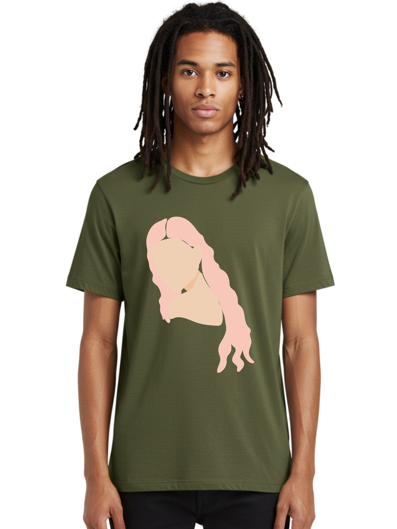 Woman-Silhouette Men'S Graphic Tee, 100% Cotton, Comfortable Casual Summer Wear, Machine Washable, Woman Portrait, Pink Silhouette, Wavy Hair, Minimalist Design, Modern Art, Portrait Illustration, Soft Pink Tones, Simple Shapes Aae067 18