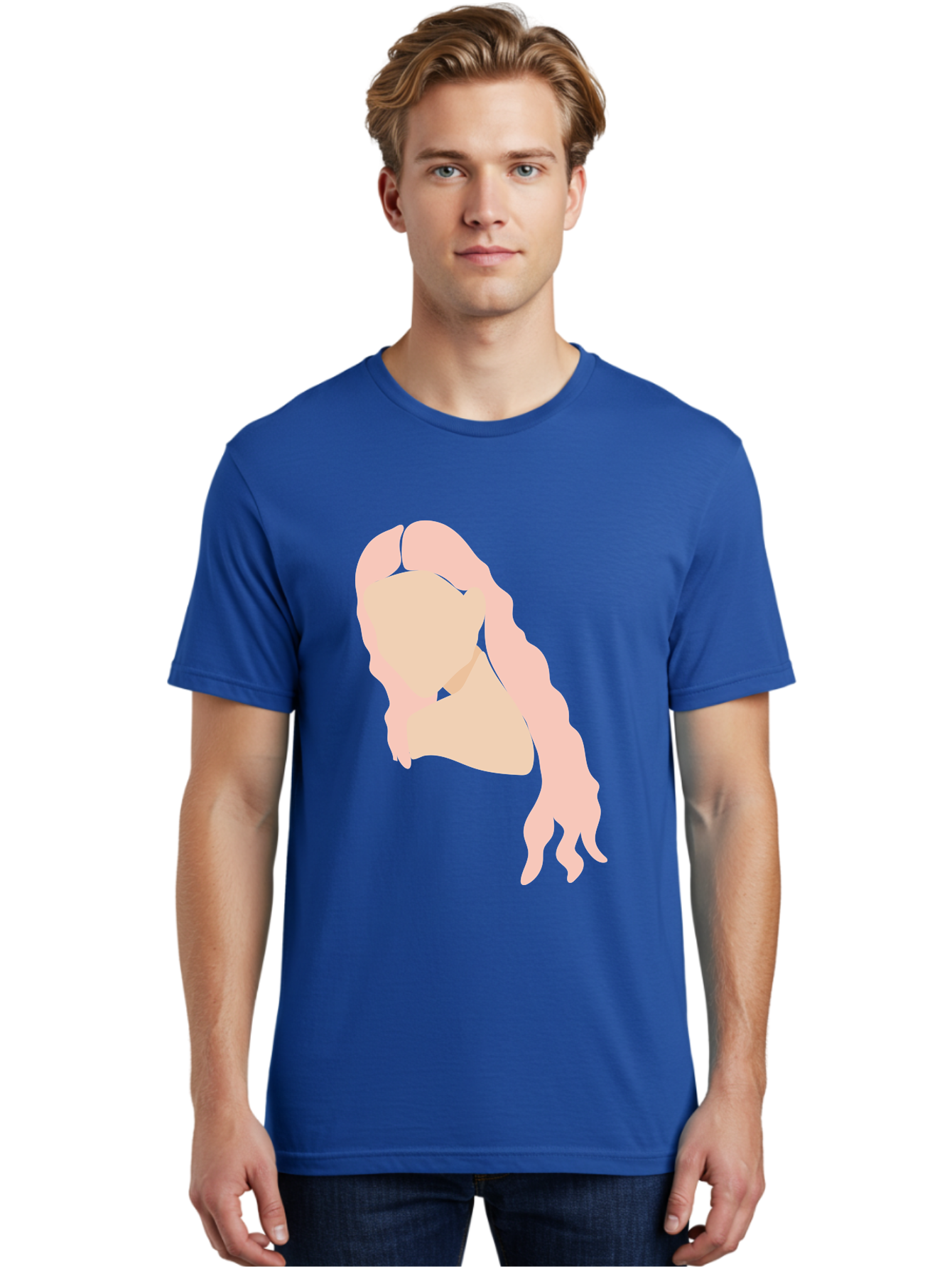 Woman-Silhouette Men'S Graphic Tee, 100% Cotton, Comfortable Casual Summer Wear, Machine Washable, Woman Portrait, Pink Silhouette, Wavy Hair, Minimalist Design, Modern Art, Portrait Illustration, Soft Pink Tones, Simple Shapes Aae067 14
