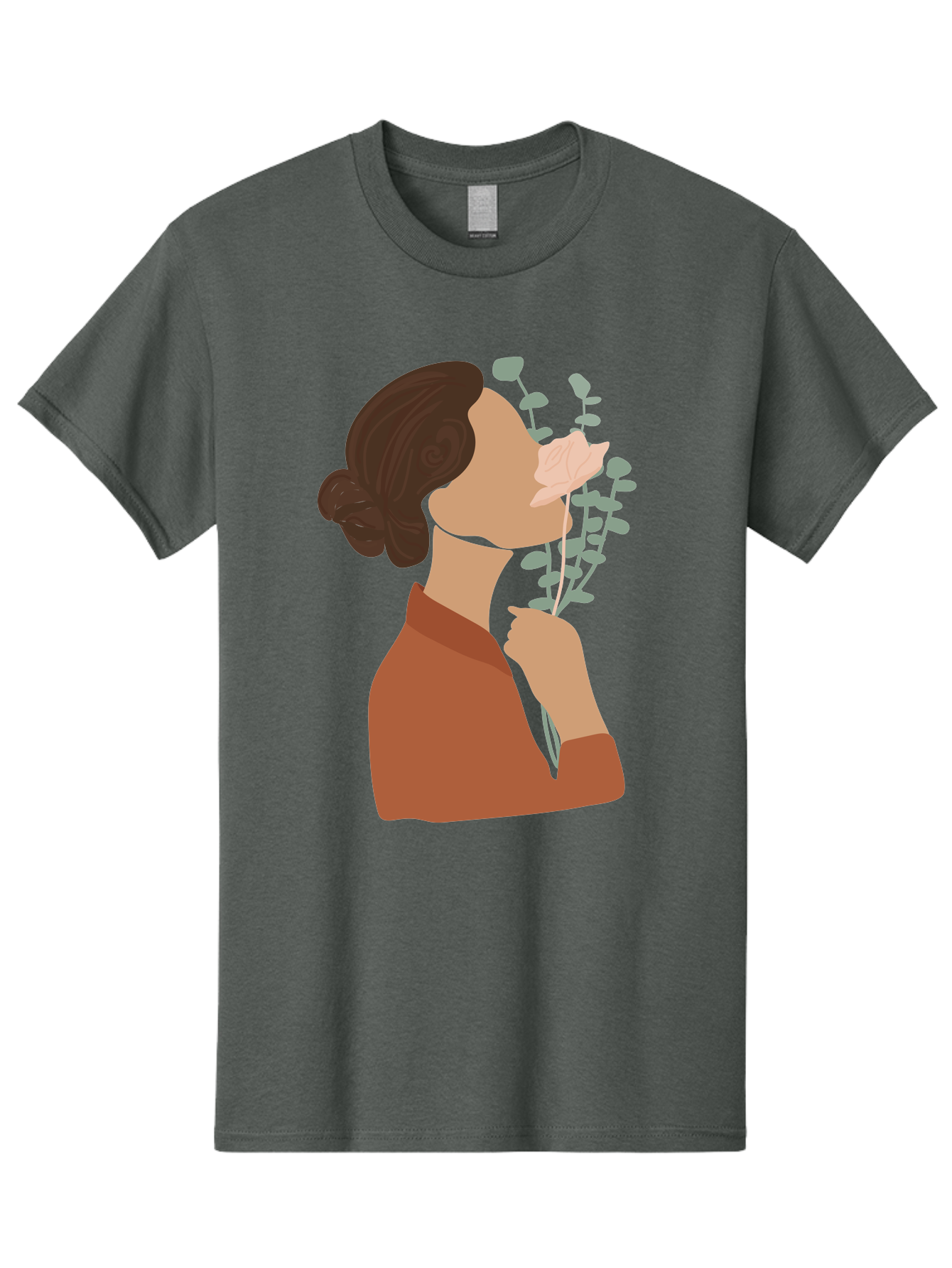Woman-Smelling-Flower Men'S Graphic Tee, 100% Cotton, Comfortable Casual Summer Wear, Machine Washable, Woman Smelling Flowers, Blooming Flowers, Floral Scent, Serene Atmosphere, Gentle Gesture, Digital Illustration, Modern Art, Aae068 11