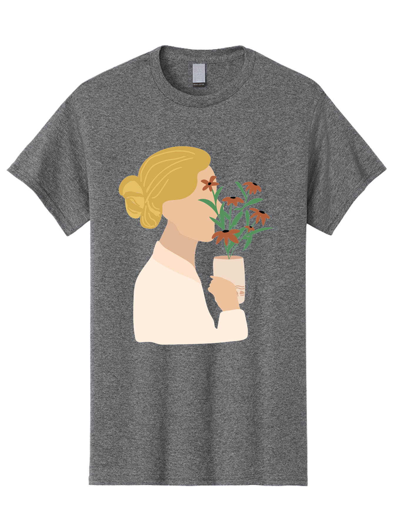 Woman-Smelling-Flowers Men'S Graphic Tee, 100% Cotton, Comfortable Casual Summer Wear, Machine Washable, Woman Smelling Flowers, Blossoming Blooms, Floral Beauty, Serene Atmosphere, Elegant Woman, Delicate Flowers, Calm Ambiance, Gentle Moment Aae069 7