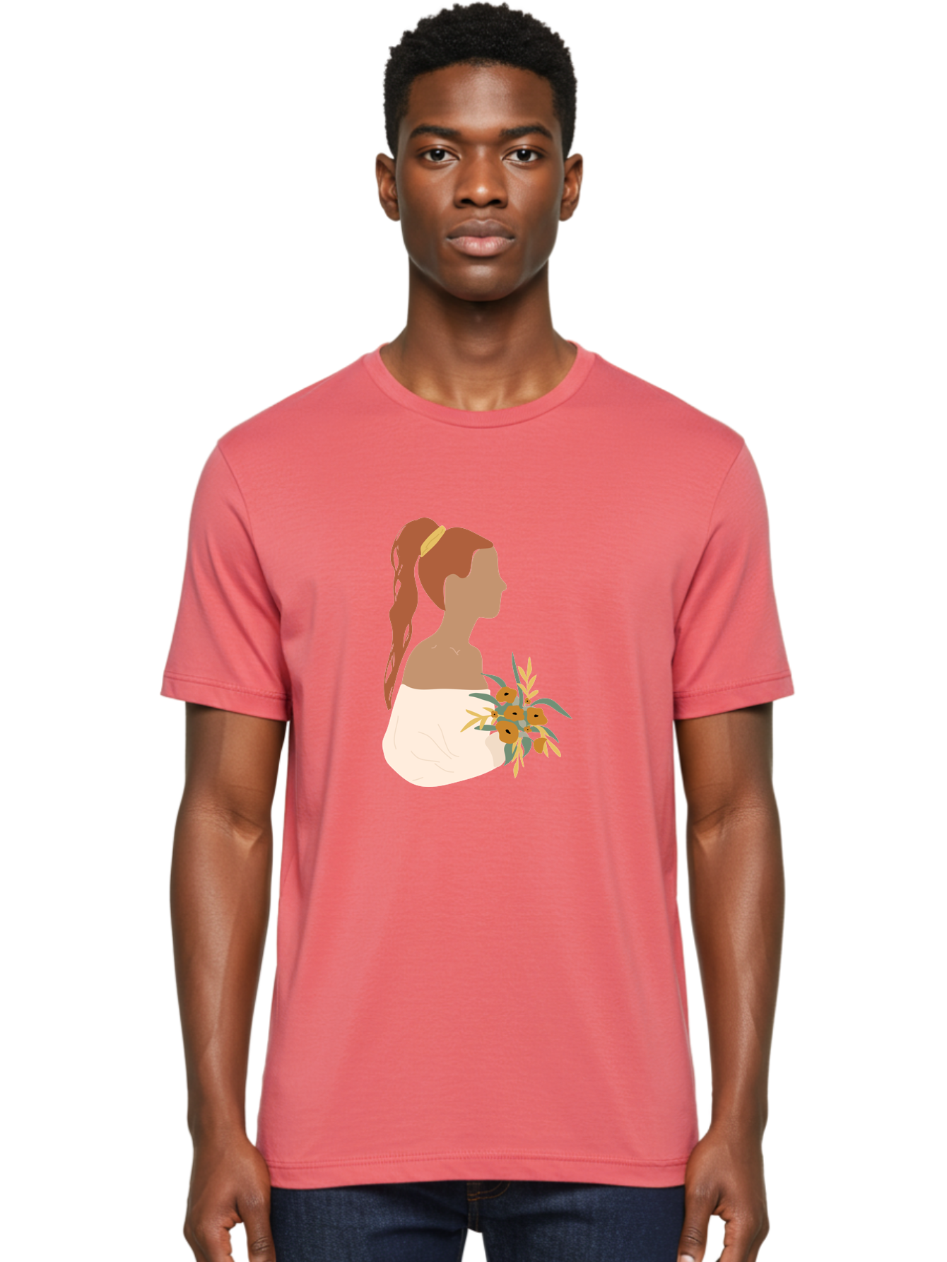 Woman-With-Bouquet Men'S Graphic Tee, 100% Cotton, Comfortable Casual Summer Wear, Machine Washable, Woman In White Dress, Bouquet Of Flowers, Brown Hair, Off-The-Shoulder Neckline, Elegant Hairstyle, Golden Hairband, Yellow Flowers, Aae070 8