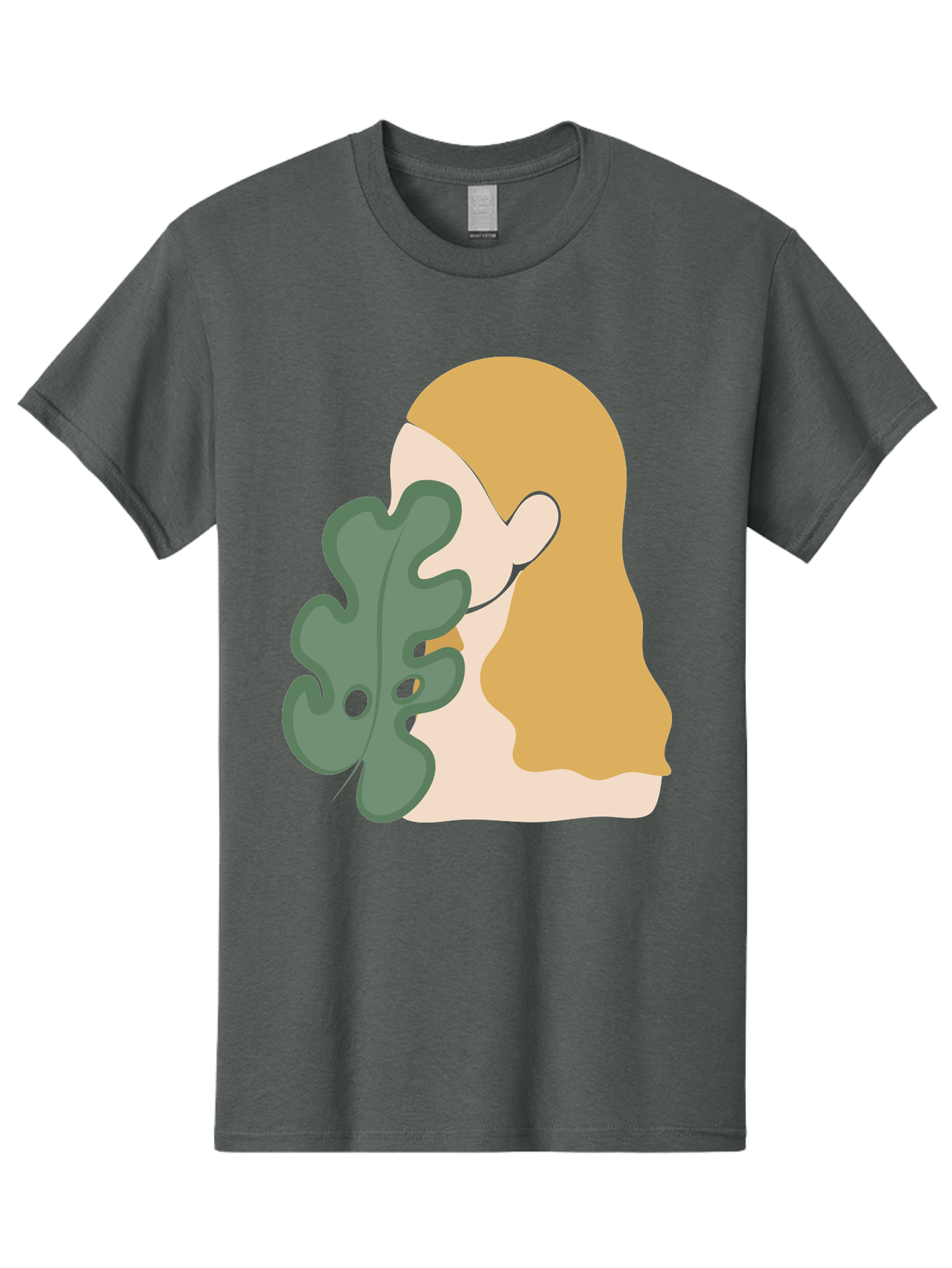 Woman-With-Leaf Men'S Graphic Tee, 100% Cotton, Comfortable Casual Summer Wear, Machine Washable, Woman Holding Leaf, Abstract Art, Minimalist Design, Green Leaves, Long Hair, Digital Illustration, Modern Artwork, Creative Portrait Aae075 29