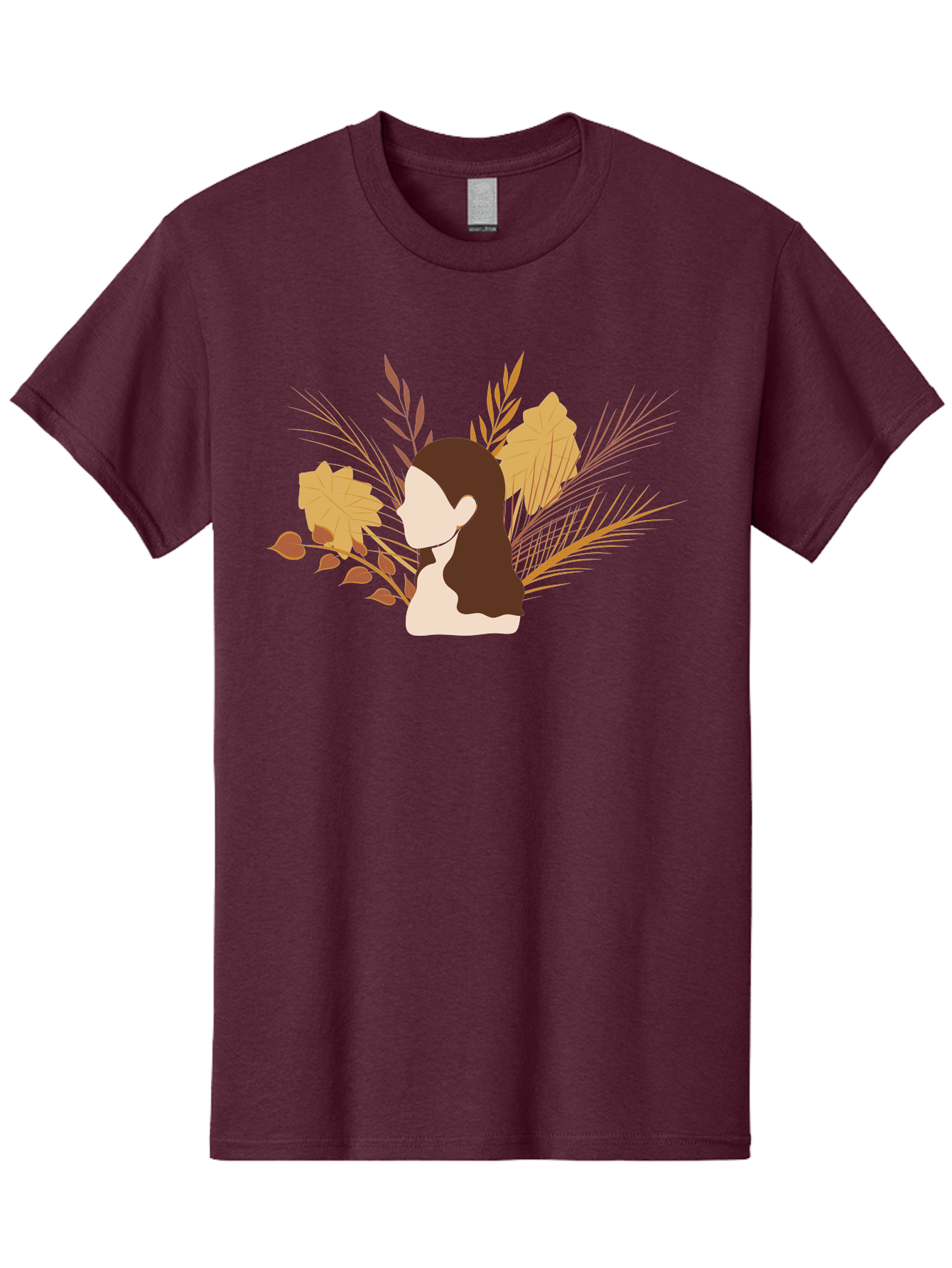 Woman-With-Leaves-2 Men'S Graphic Tee, 100% Cotton, Comfortable Casual Summer Wear, Machine Washable, Woman With Long Hair, Autumn Leaves, Fall Foliage, Nature-Inspired Design, Earthy Tones, Female Figure, Leaves Blowing, Serene Atmosphere, Aae077 13