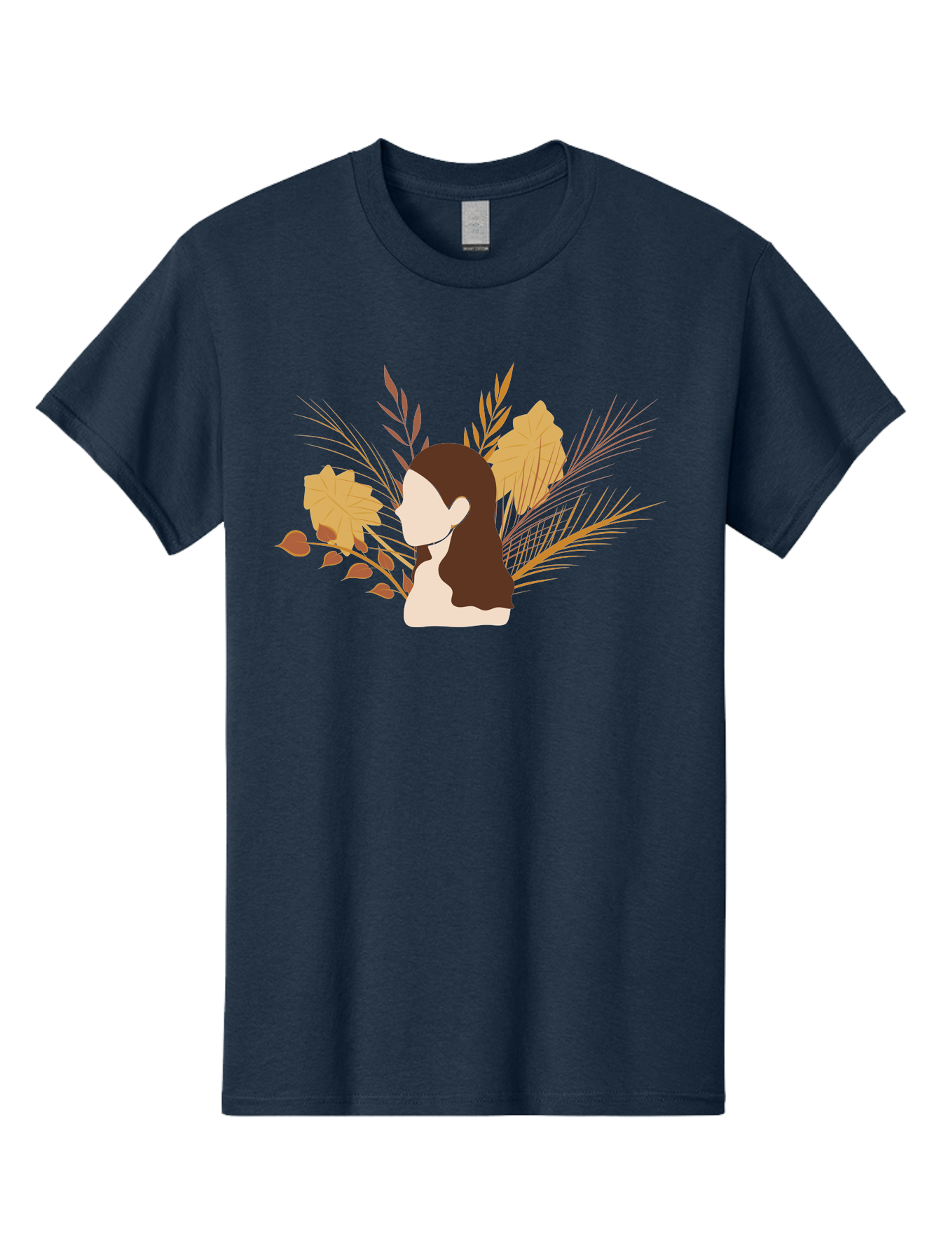 Woman-With-Leaves-2 Men'S Graphic Tee, 100% Cotton, Comfortable Casual Summer Wear, Machine Washable, Woman With Long Hair, Autumn Leaves, Fall Foliage, Nature-Inspired Design, Earthy Tones, Female Figure, Leaves Blowing, Serene Atmosphere, Aae077 23