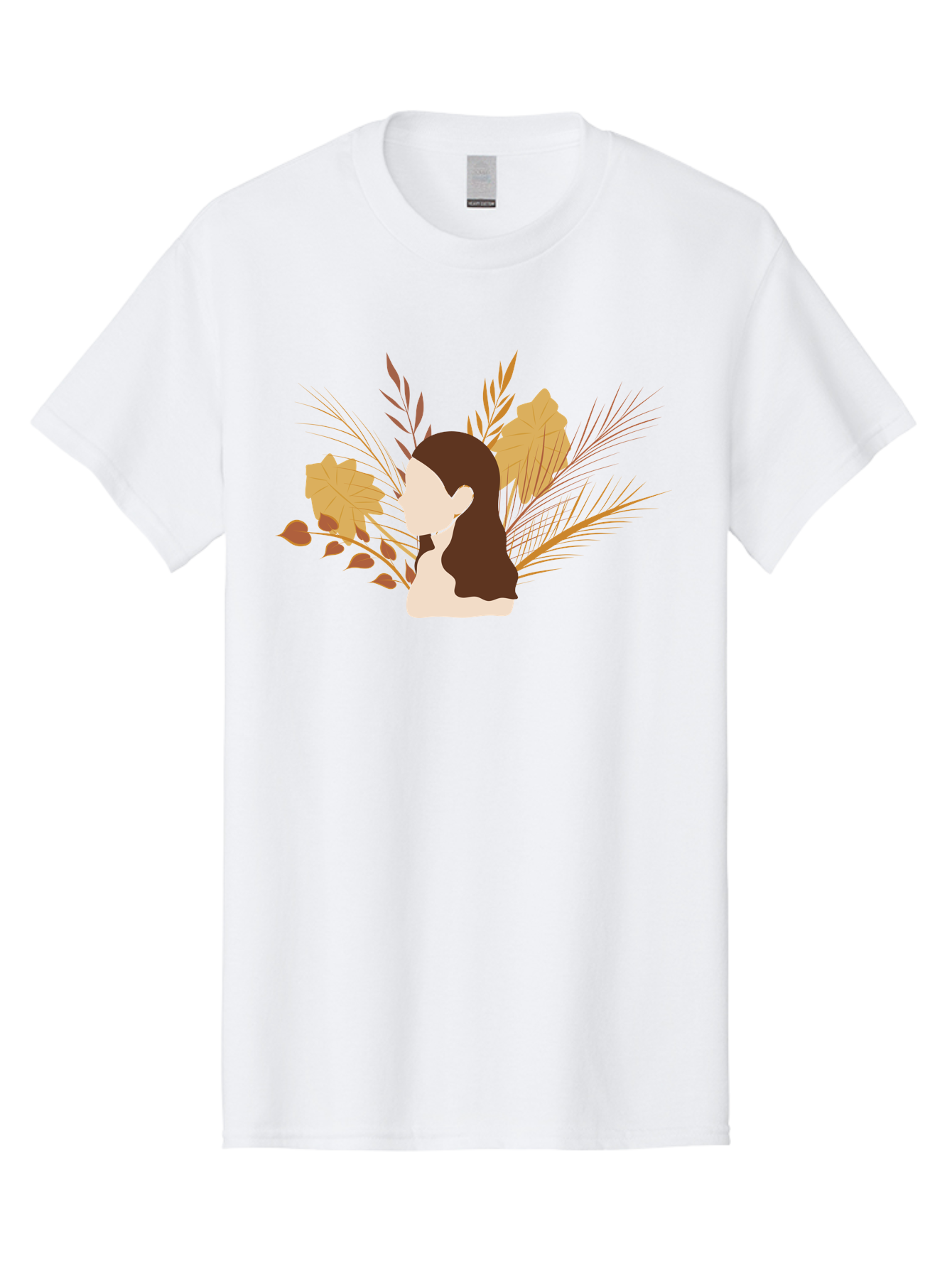 Woman-With-Leaves-2 Men'S Graphic Tee, 100% Cotton, Comfortable Casual Summer Wear, Machine Washable, Woman With Long Hair, Autumn Leaves, Fall Foliage, Nature-Inspired Design, Earthy Tones, Female Figure, Leaves Blowing, Serene Atmosphere, Aae077 21