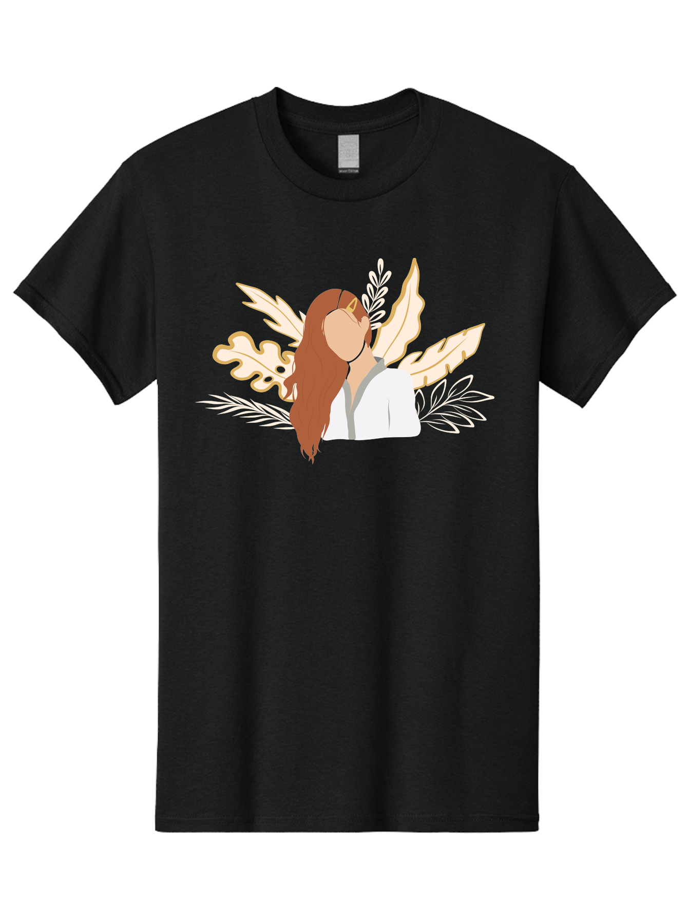 Woman-With-Leaves Men'S Graphic Tee, 100% Cotton, Comfortable Casual Summer Wear, Machine Washable, Woman With Long Hair, Leaves Surrounding Face, Minimalist Illustration, Simple Shapes, Natural Elements, Abstract Portrait, Modern Art, Aae078 23