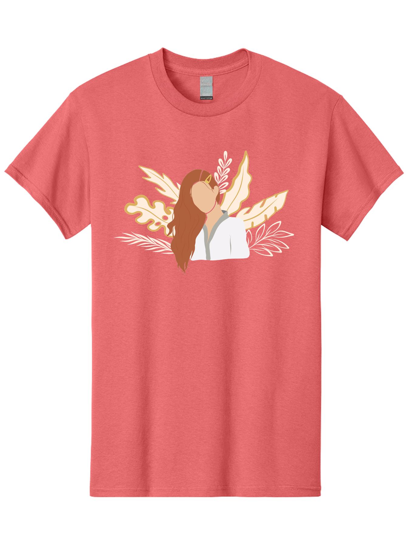 Woman-With-Leaves Men'S Graphic Tee, 100% Cotton, Comfortable Casual Summer Wear, Machine Washable, Woman With Long Hair, Leaves Surrounding Face, Minimalist Illustration, Simple Shapes, Natural Elements, Abstract Portrait, Modern Art, Aae078 27