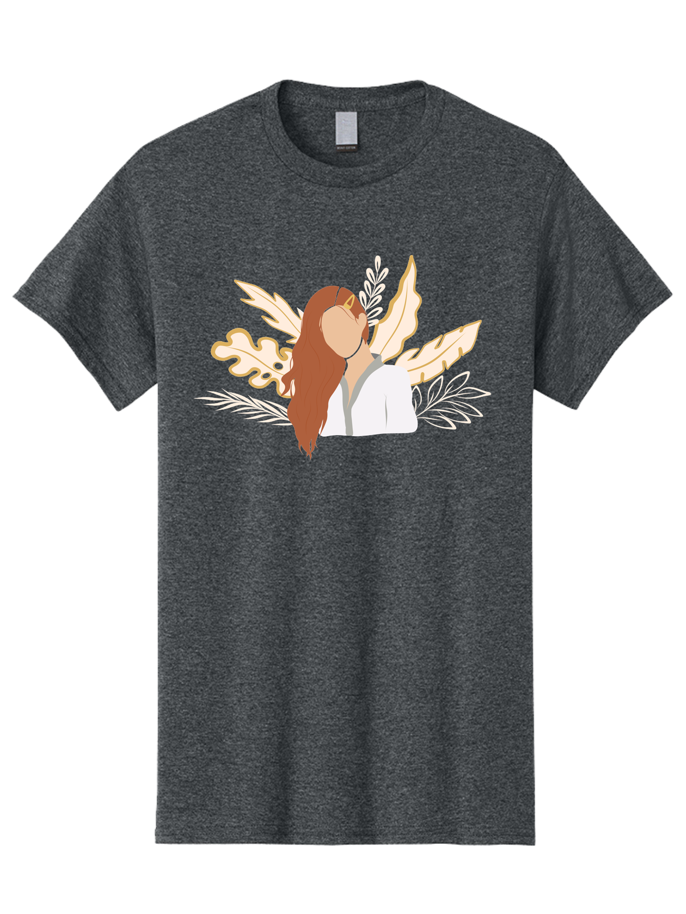 Woman-With-Leaves Men'S Graphic Tee, 100% Cotton, Comfortable Casual Summer Wear, Machine Washable, Woman With Long Hair, Leaves Surrounding Face, Minimalist Illustration, Simple Shapes, Natural Elements, Abstract Portrait, Modern Art, Aae078 7