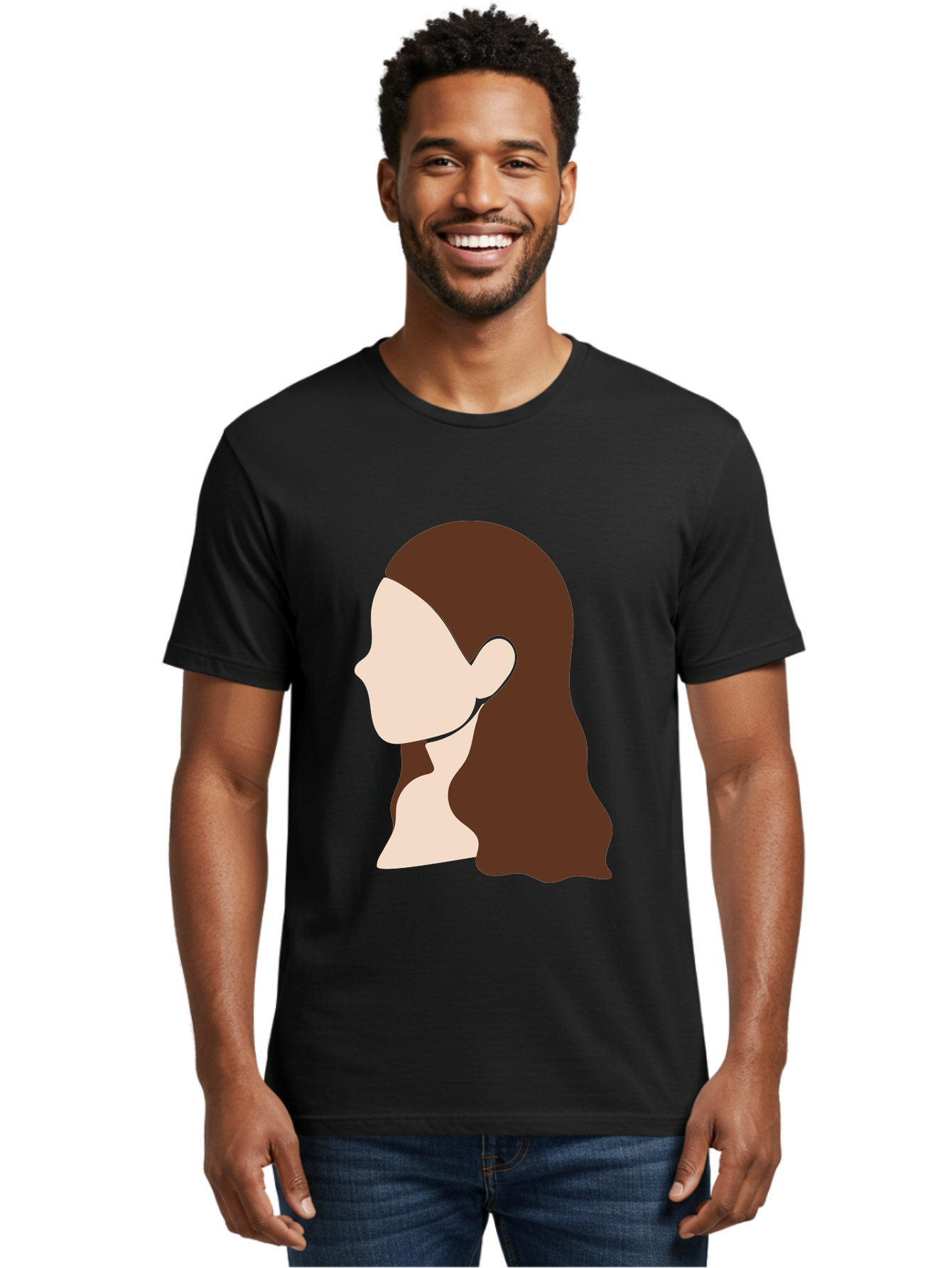 Woman-With-Long-Hair-1 Men'S Graphic Tee, 100% Cotton, Comfortable Casual Summer Wear, Machine Washable, Female Profile, Long Brown Hair, Minimalist Illustration, Simple Graphics, Profile View, Elegant Hairstyle, Digital Art, Aae079 28