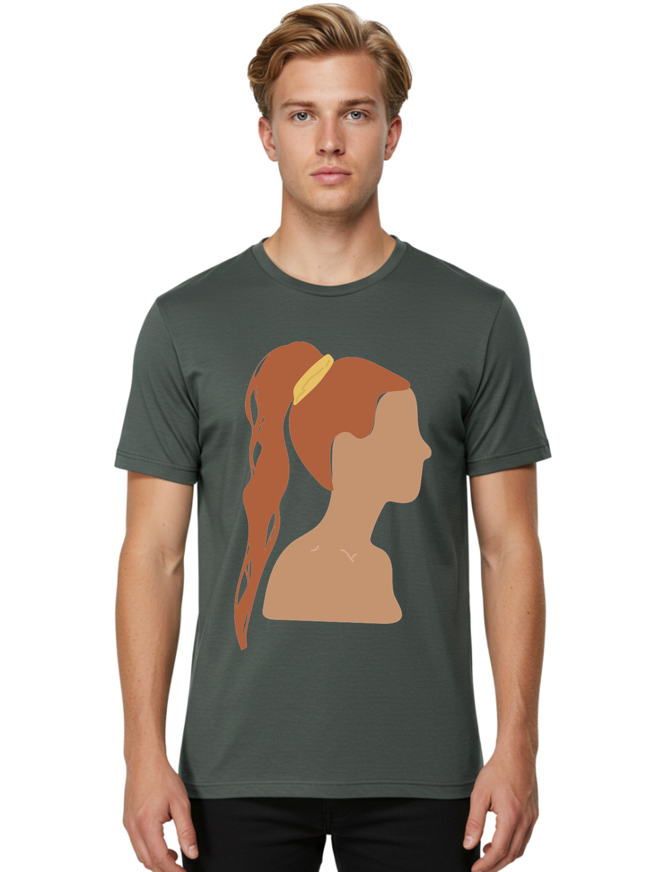 Woman-With-Pigtail Men'S Graphic Tee, 100% Cotton, Comfortable Casual Summer Wear, Machine Washable, Girl Profile, Pigtail Hairstyle, Yellow Hairband, Simple Illustration, Minimalist Design, Elegant Look, Simple Shapes, Cartoon-Style, Aae082 14