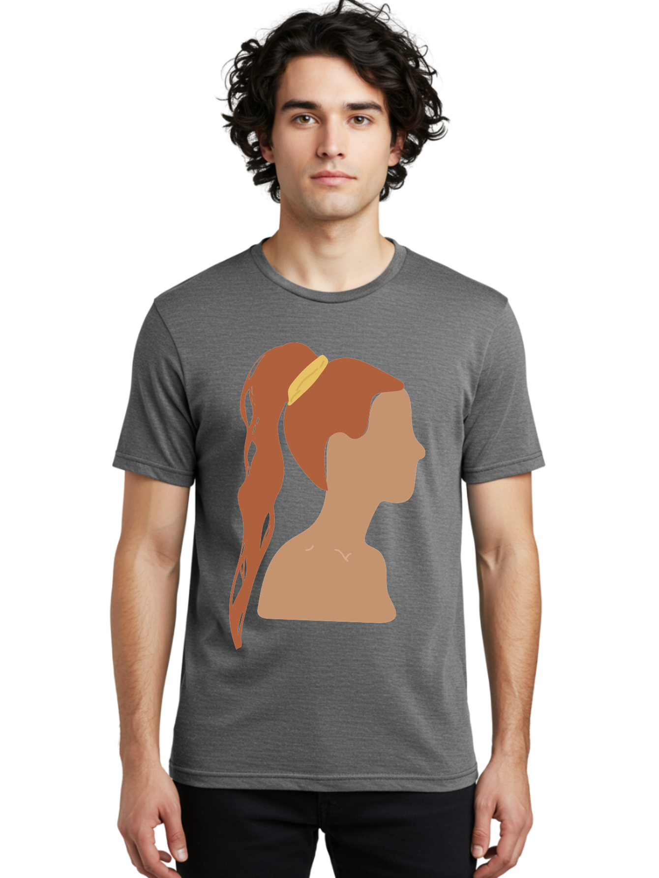 Woman-With-Pigtail Men'S Graphic Tee, 100% Cotton, Comfortable Casual Summer Wear, Machine Washable, Girl Profile, Pigtail Hairstyle, Yellow Hairband, Simple Illustration, Minimalist Design, Elegant Look, Simple Shapes, Cartoon-Style, Aae082 10