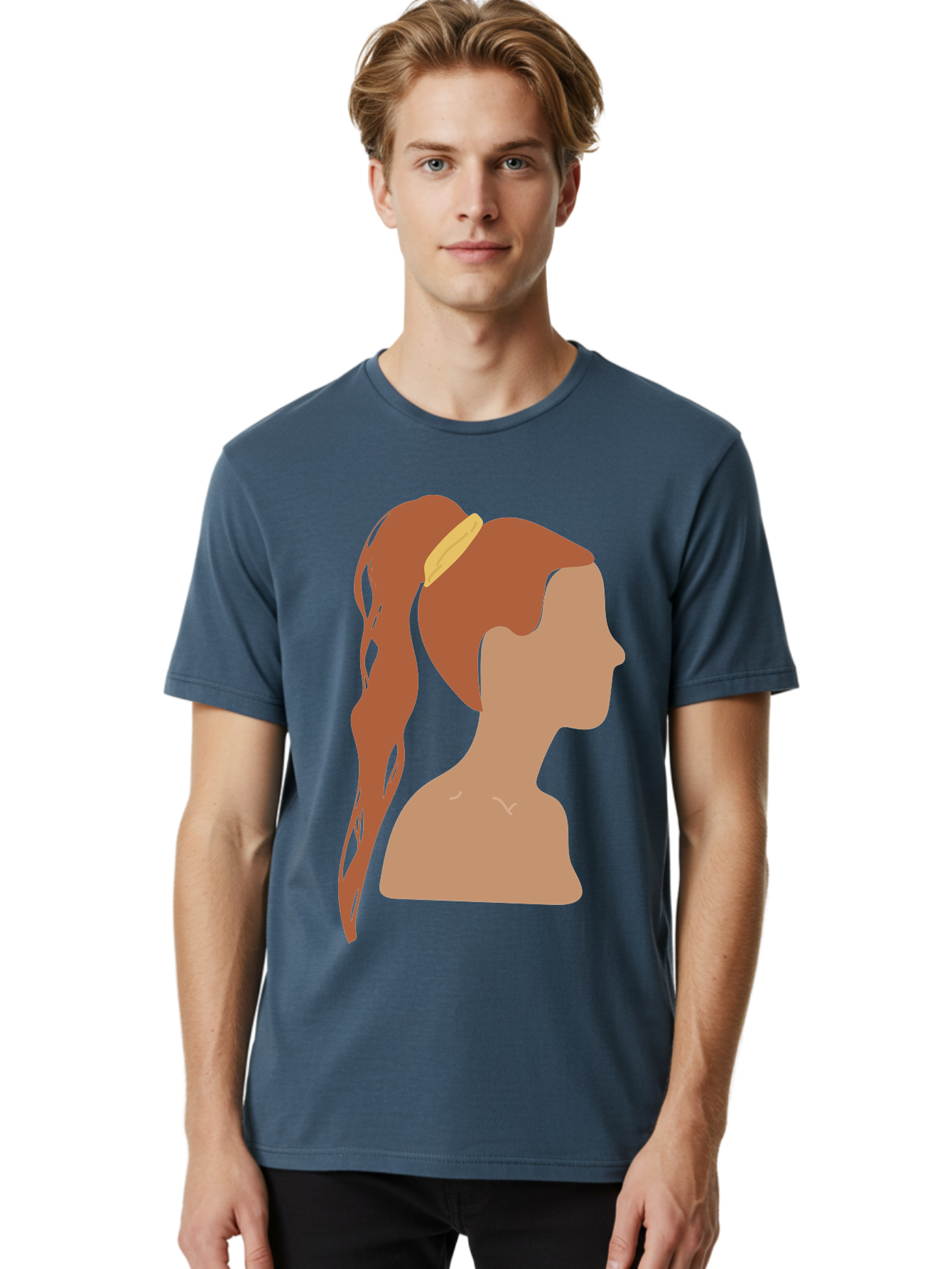 Woman-With-Pigtail Men'S Graphic Tee, 100% Cotton, Comfortable Casual Summer Wear, Machine Washable, Girl Profile, Pigtail Hairstyle, Yellow Hairband, Simple Illustration, Minimalist Design, Elegant Look, Simple Shapes, Cartoon-Style, Aae082 22