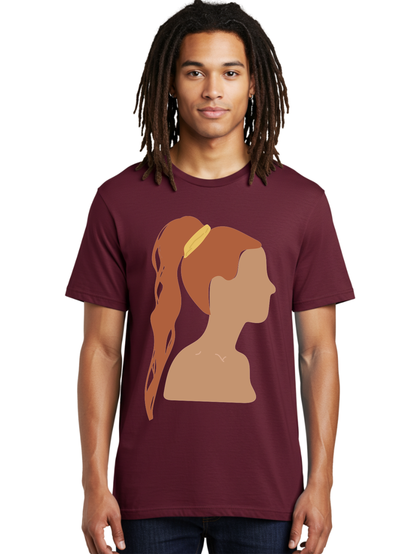 Woman-With-Pigtail Men'S Graphic Tee, 100% Cotton, Comfortable Casual Summer Wear, Machine Washable, Girl Profile, Pigtail Hairstyle, Yellow Hairband, Simple Illustration, Minimalist Design, Elegant Look, Simple Shapes, Cartoon-Style, Aae082 6
