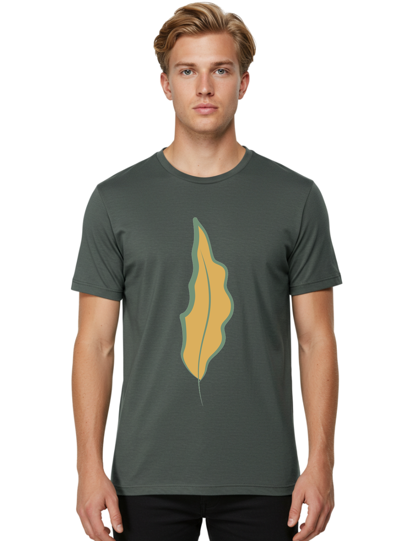Yellow-Leaf-2 Men'S Graphic Tee, 100% Cotton, Comfortable Casual Summer Wear, Machine Washable, Yellow Leaf, Autumn Leaf, Foliage, Leaf Illustration, Simple Design, Digital Art, Orange Color, Gray Outline Aae086 16