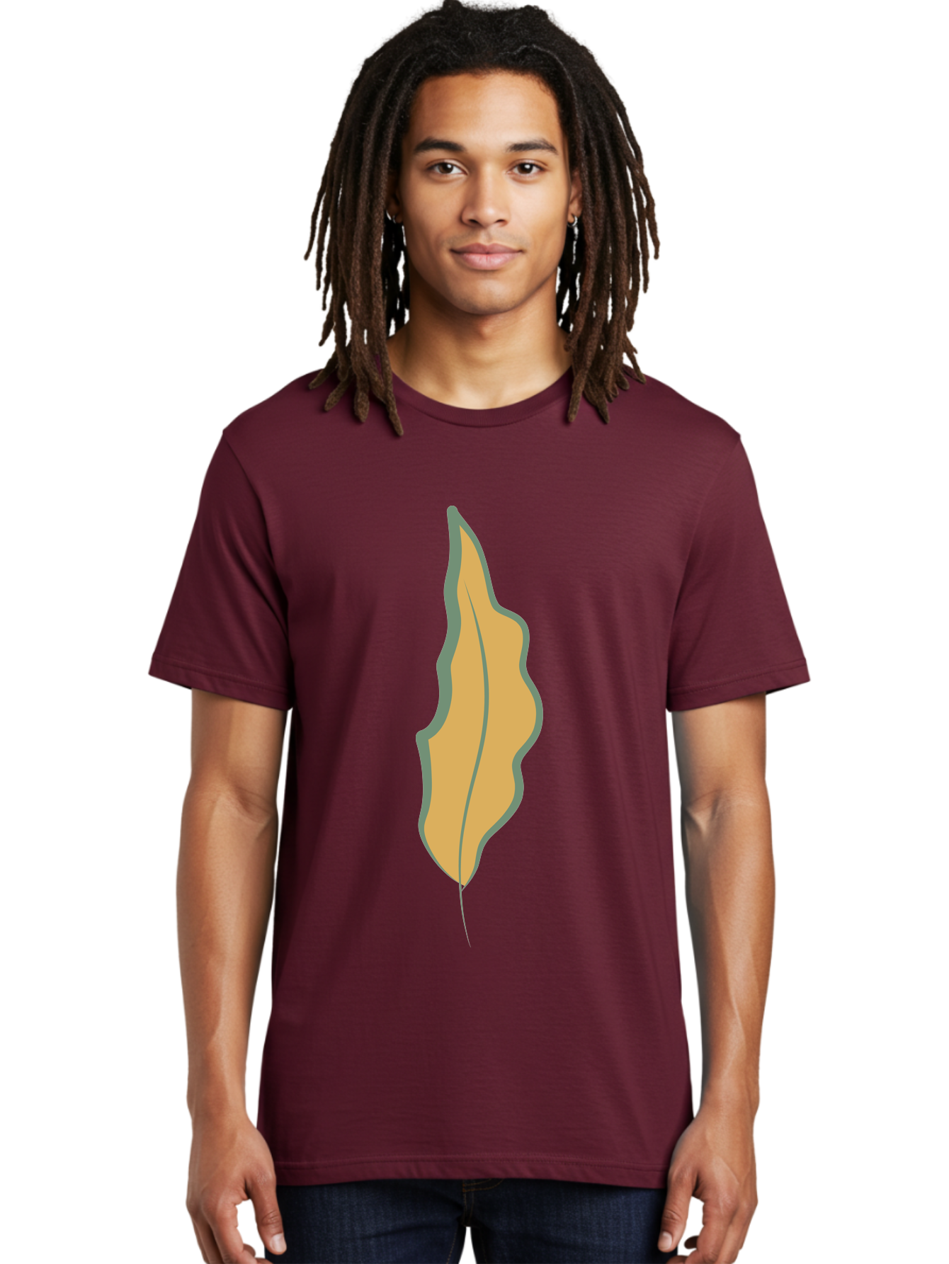 Yellow-Leaf-2 Men'S Graphic Tee, 100% Cotton, Comfortable Casual Summer Wear, Machine Washable, Yellow Leaf, Autumn Leaf, Foliage, Leaf Illustration, Simple Design, Digital Art, Orange Color, Gray Outline Aae086 2