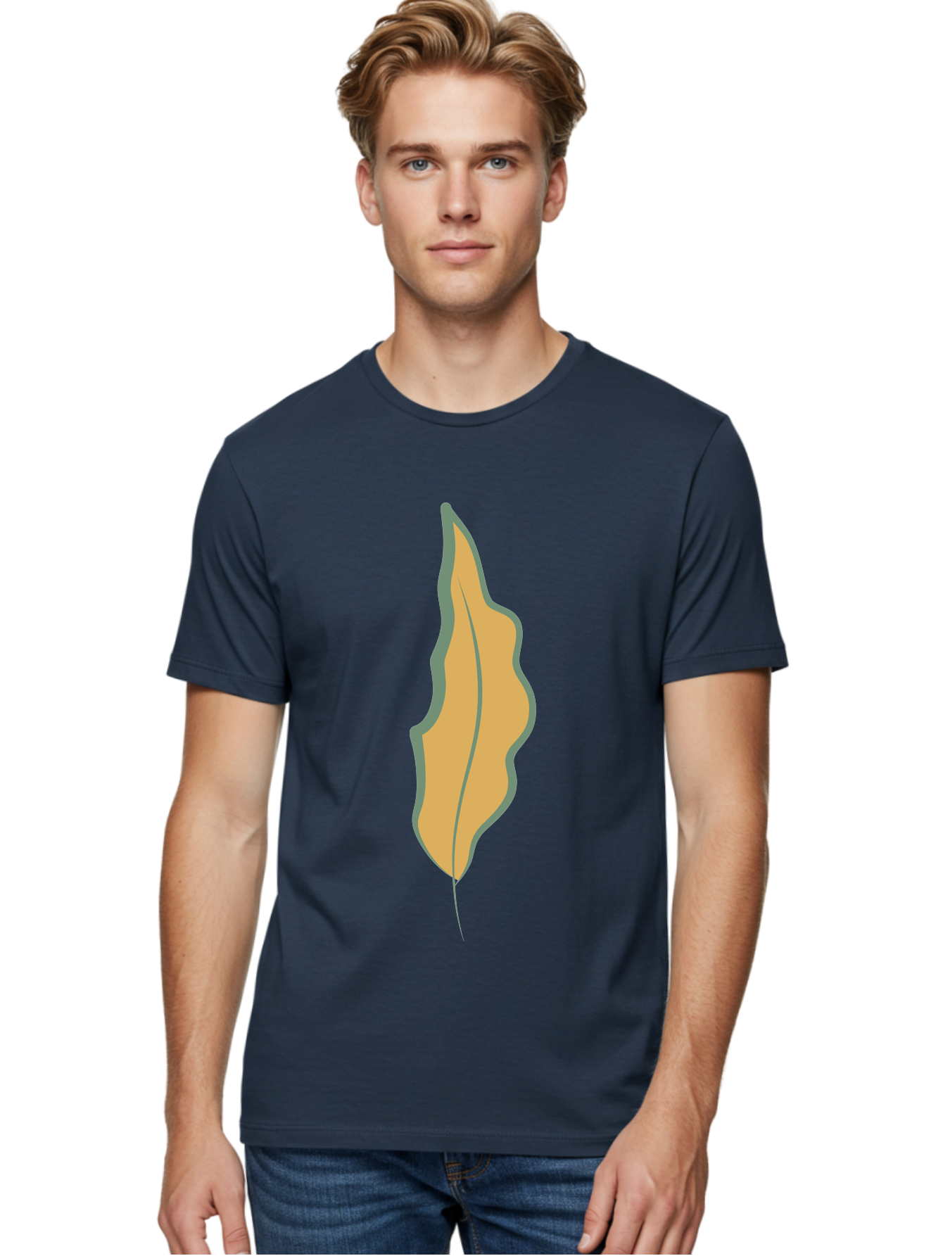 Yellow-Leaf-2 Men'S Graphic Tee, 100% Cotton, Comfortable Casual Summer Wear, Machine Washable, Yellow Leaf, Autumn Leaf, Foliage, Leaf Illustration, Simple Design, Digital Art, Orange Color, Gray Outline Aae086 20