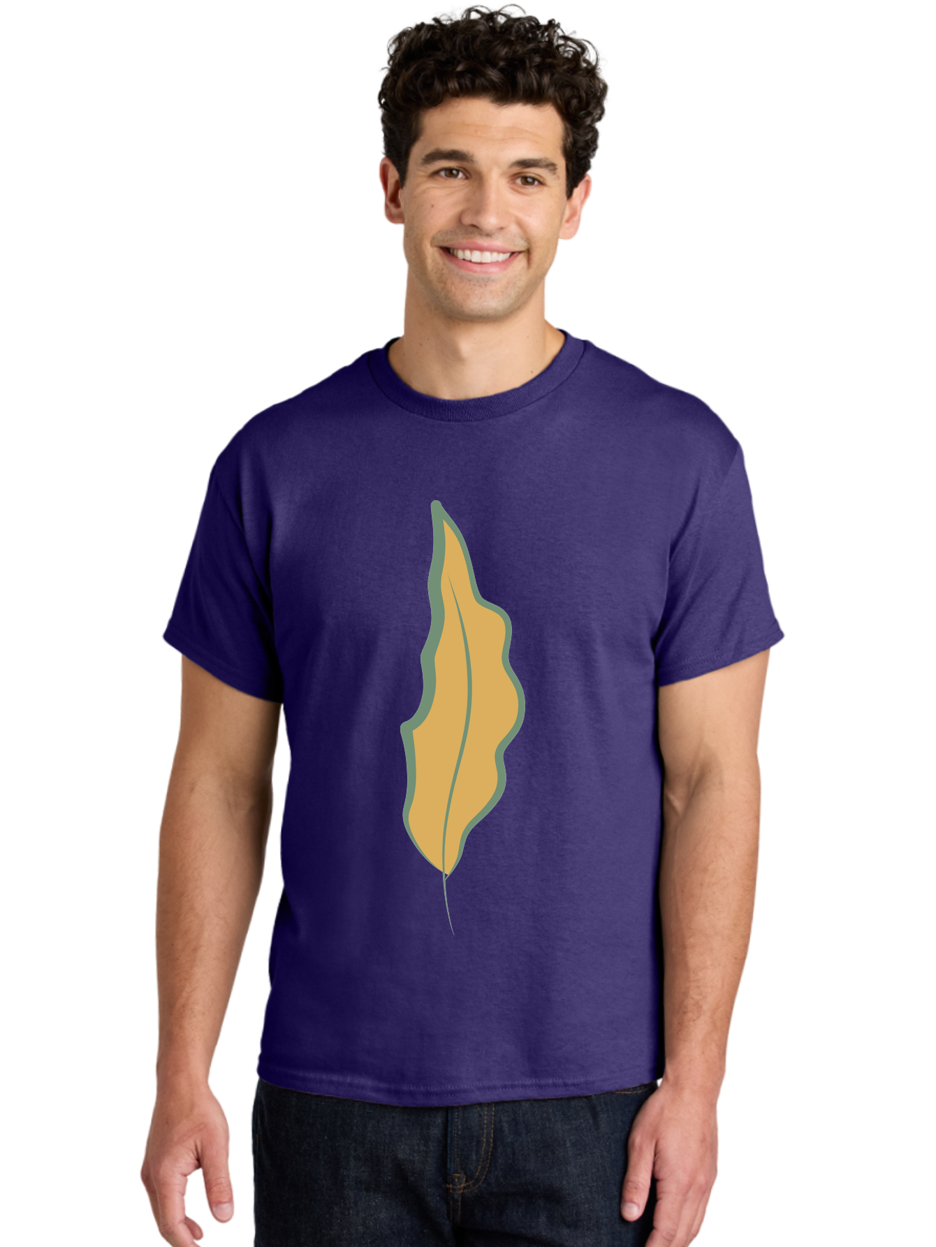 Yellow-Leaf-2 Men'S Graphic Tee, 100% Cotton, Comfortable Casual Summer Wear, Machine Washable, Yellow Leaf, Autumn Leaf, Foliage, Leaf Illustration, Simple Design, Digital Art, Orange Color, Gray Outline Aae086 24