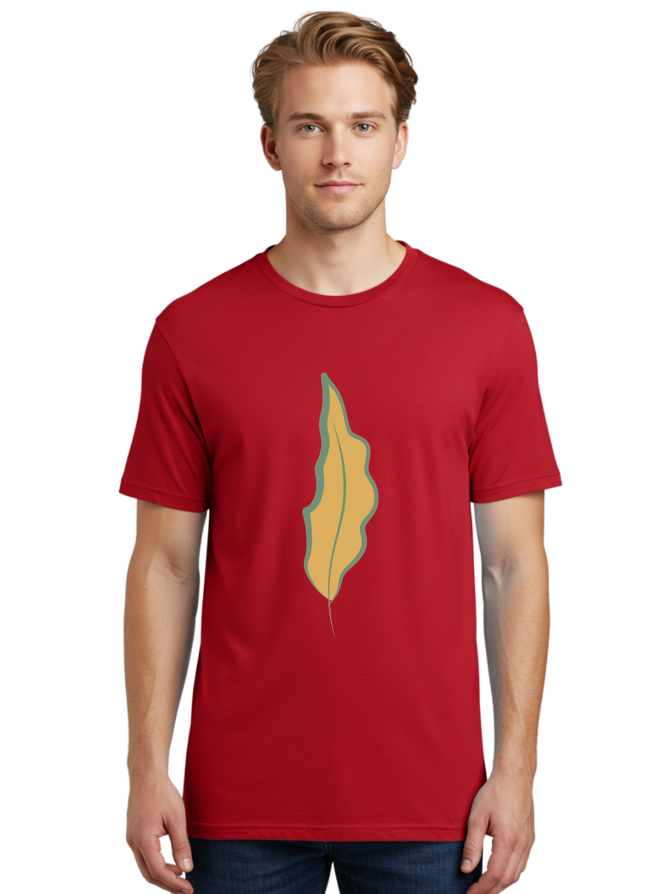 Yellow-Leaf-2 Men'S Graphic Tee, 100% Cotton, Comfortable Casual Summer Wear, Machine Washable, Yellow Leaf, Autumn Leaf, Foliage, Leaf Illustration, Simple Design, Digital Art, Orange Color, Gray Outline Aae086 26