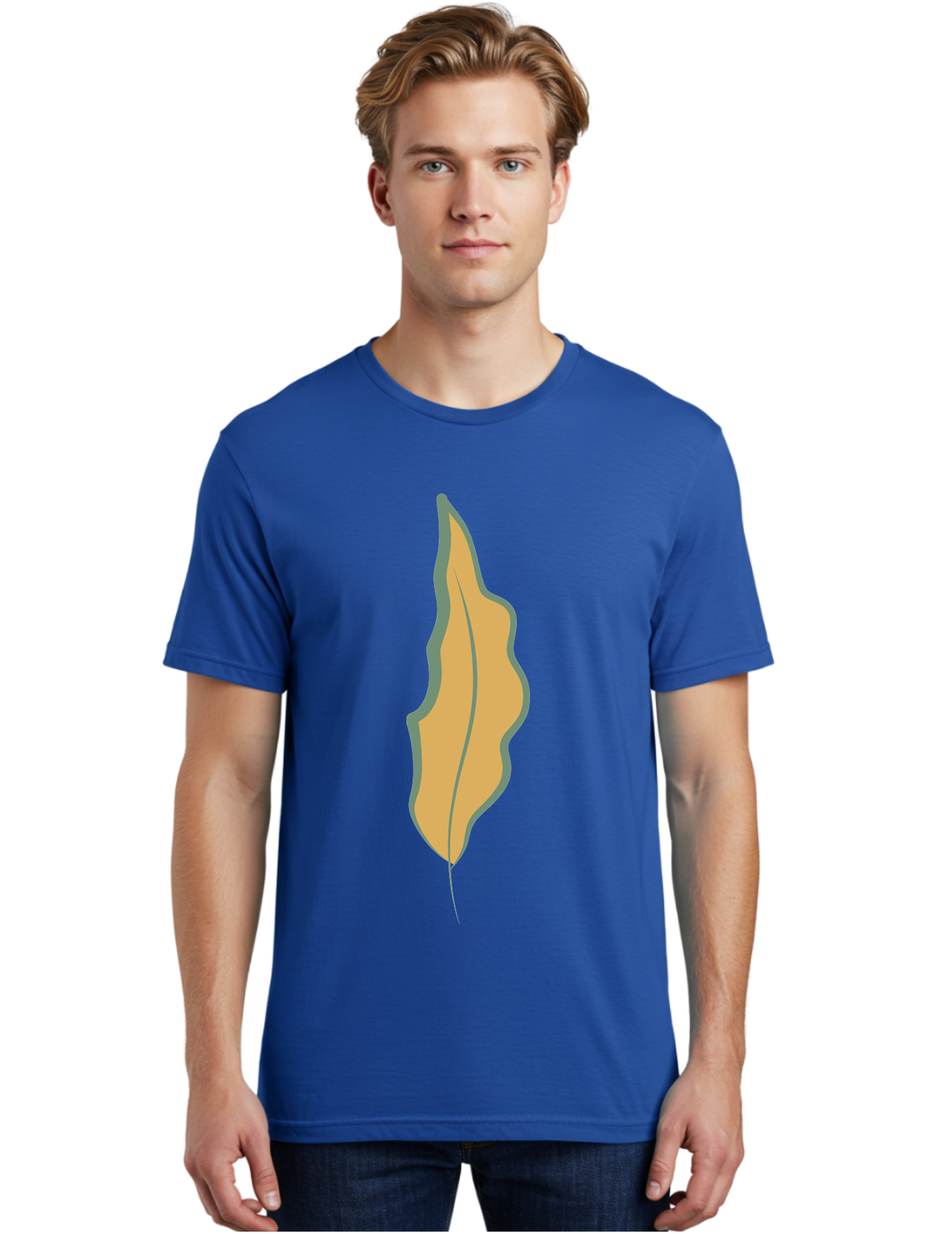 Yellow-Leaf-2 Men'S Graphic Tee, 100% Cotton, Comfortable Casual Summer Wear, Machine Washable, Yellow Leaf, Autumn Leaf, Foliage, Leaf Illustration, Simple Design, Digital Art, Orange Color, Gray Outline Aae086 4