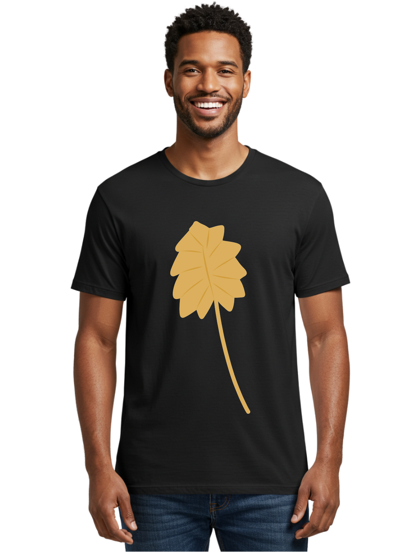 Yellow-Leaf Men'S Graphic Tee, 100% Cotton, Comfortable Casual Summer Wear, Machine Washable, Yellow Leaf, Autumn Leaf, Fall Foliage, Nature Illustration, Single Leaf, Simple Design, Leaf Icon, Graphic Leaf Aae087 14
