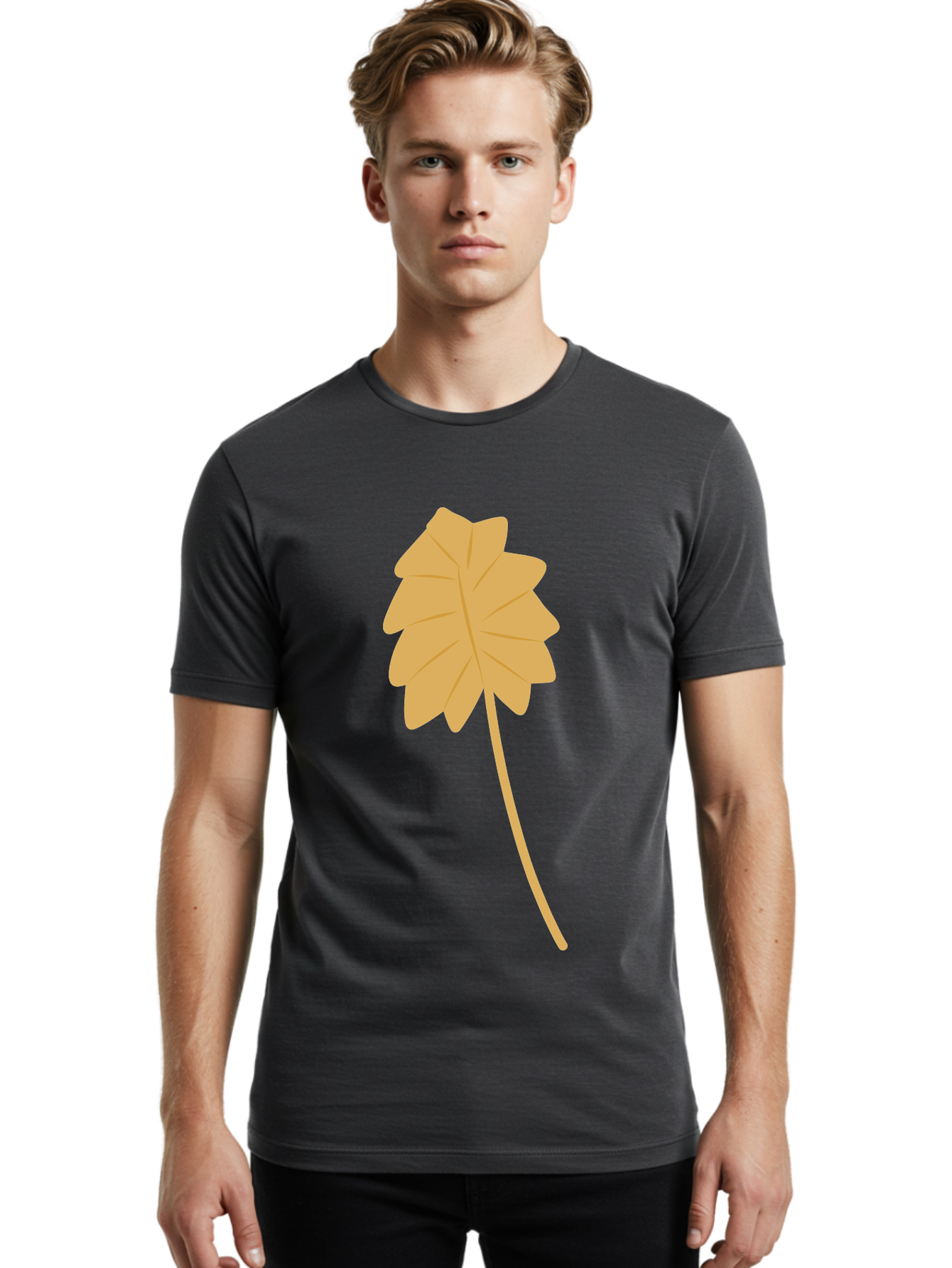 Yellow-Leaf Men'S Graphic Tee, 100% Cotton, Comfortable Casual Summer Wear, Machine Washable, Yellow Leaf, Autumn Leaf, Fall Foliage, Nature Illustration, Single Leaf, Simple Design, Leaf Icon, Graphic Leaf Aae087 28