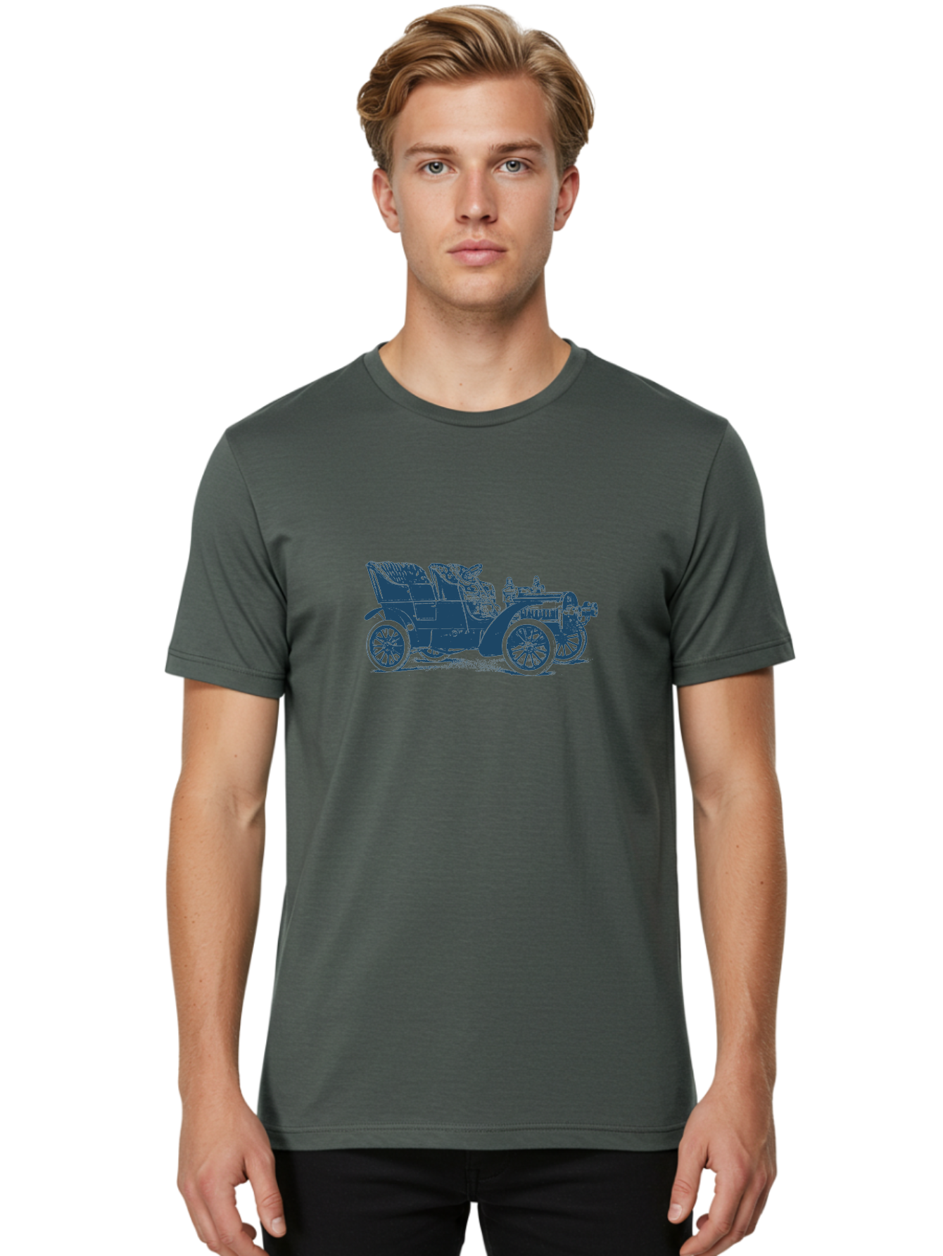 1900S Roadster Drawing Men'S Graphic Tee, 100% Cotton, Comfortable Casual Summer Wear, Machine Washable, Vintage Car, Classic Automobile, Antique Vehicle, Old-Fashioned Transportation, Horse-Less Carriage, Early 20Th Century Car, Retro Style Aae089 20