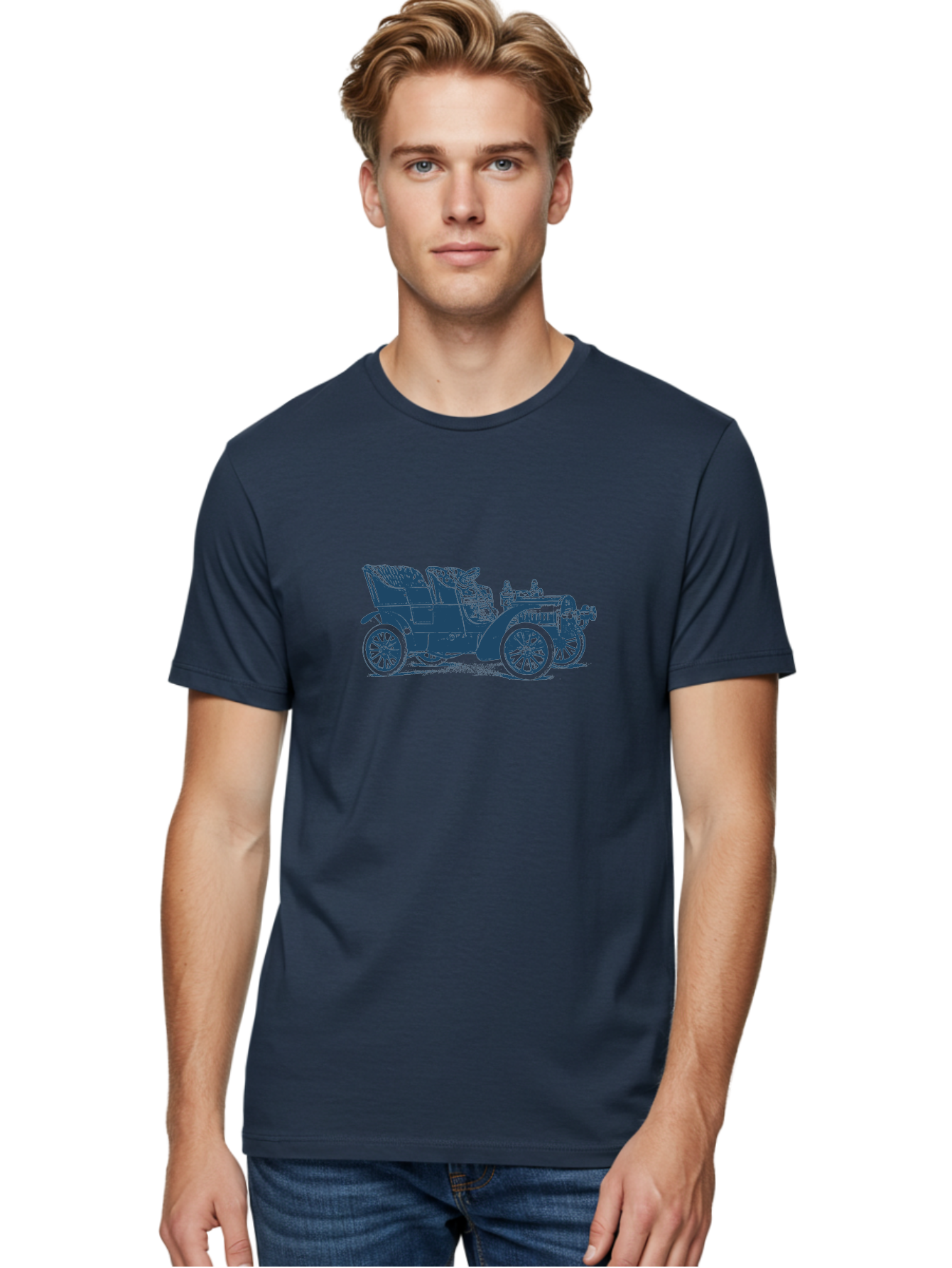 1900S Roadster Drawing Men'S Graphic Tee, 100% Cotton, Comfortable Casual Summer Wear, Machine Washable, Vintage Car, Classic Automobile, Antique Vehicle, Old-Fashioned Transportation, Horse-Less Carriage, Early 20Th Century Car, Retro Style Aae089 12