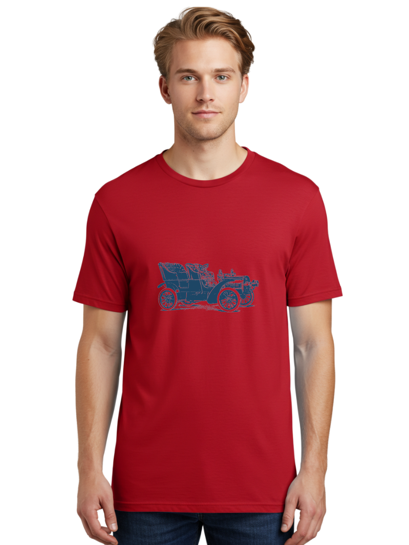 1900S Roadster Drawing Men'S Graphic Tee, 100% Cotton, Comfortable Casual Summer Wear, Machine Washable, Vintage Car, Classic Automobile, Antique Vehicle, Old-Fashioned Transportation, Horse-Less Carriage, Early 20Th Century Car, Retro Style Aae089 24