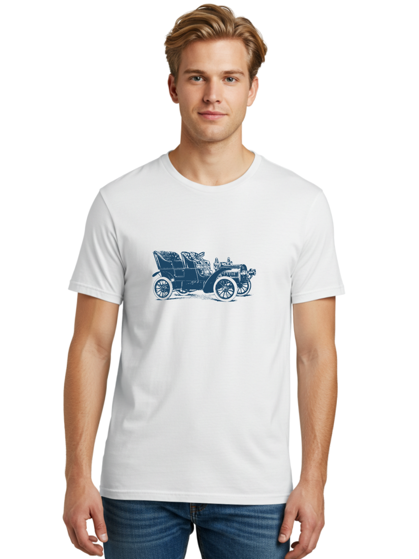 1900S Roadster Drawing Men'S Graphic Tee, 100% Cotton, Comfortable Casual Summer Wear, Machine Washable, Vintage Car, Classic Automobile, Antique Vehicle, Old-Fashioned Transportation, Horse-Less Carriage, Early 20Th Century Car, Retro Style Aae089 4