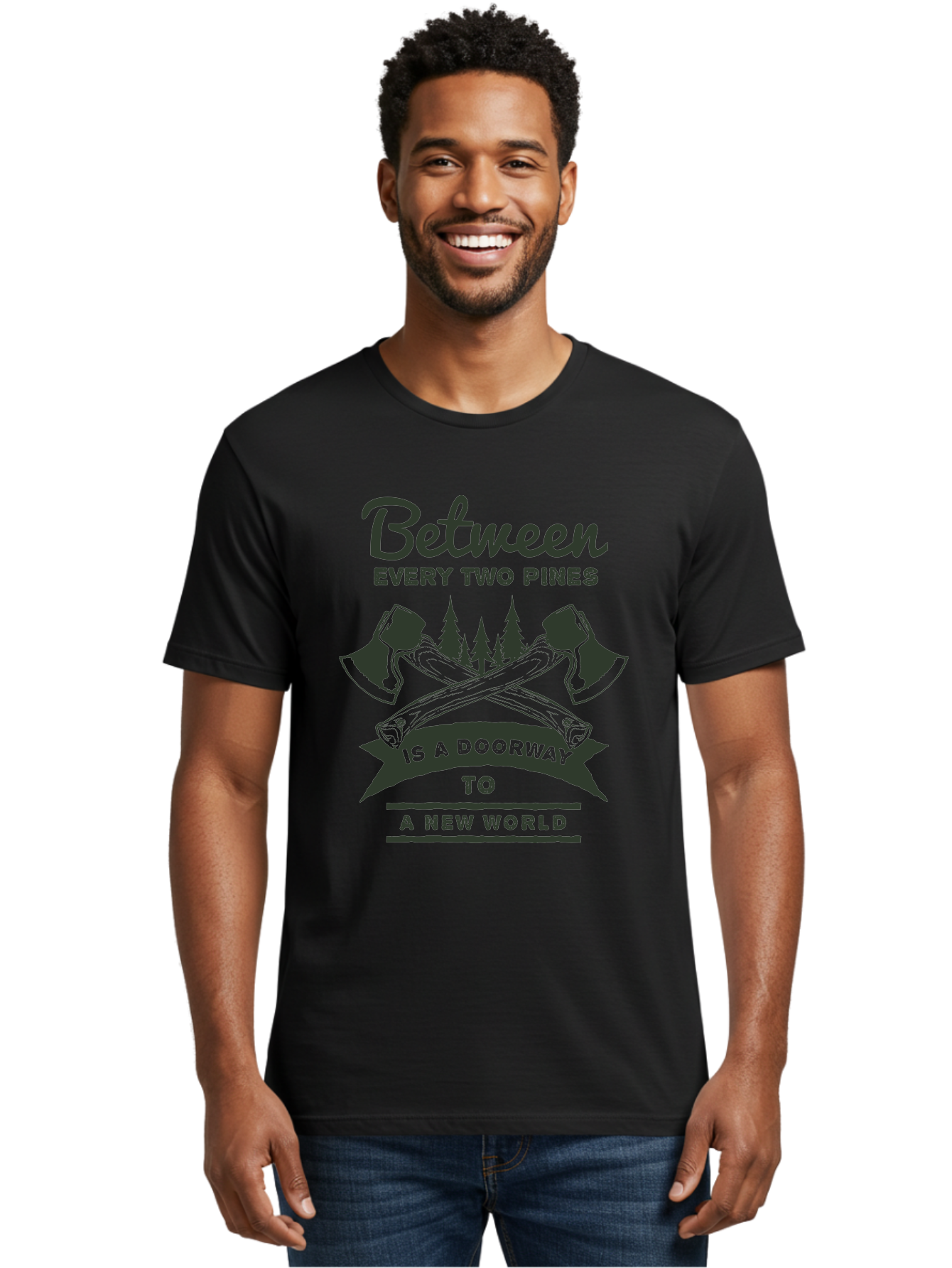 A New World Men'S Graphic Tee, 100% Cotton, Comfortable Casual Summer Wear, Machine Washable, Crossed Axes, Pine Trees, Doorway To A New World, Adventure, Exploration, Wilderness, Outdoors, Travel, Journey, New Beginnings Aae091 12