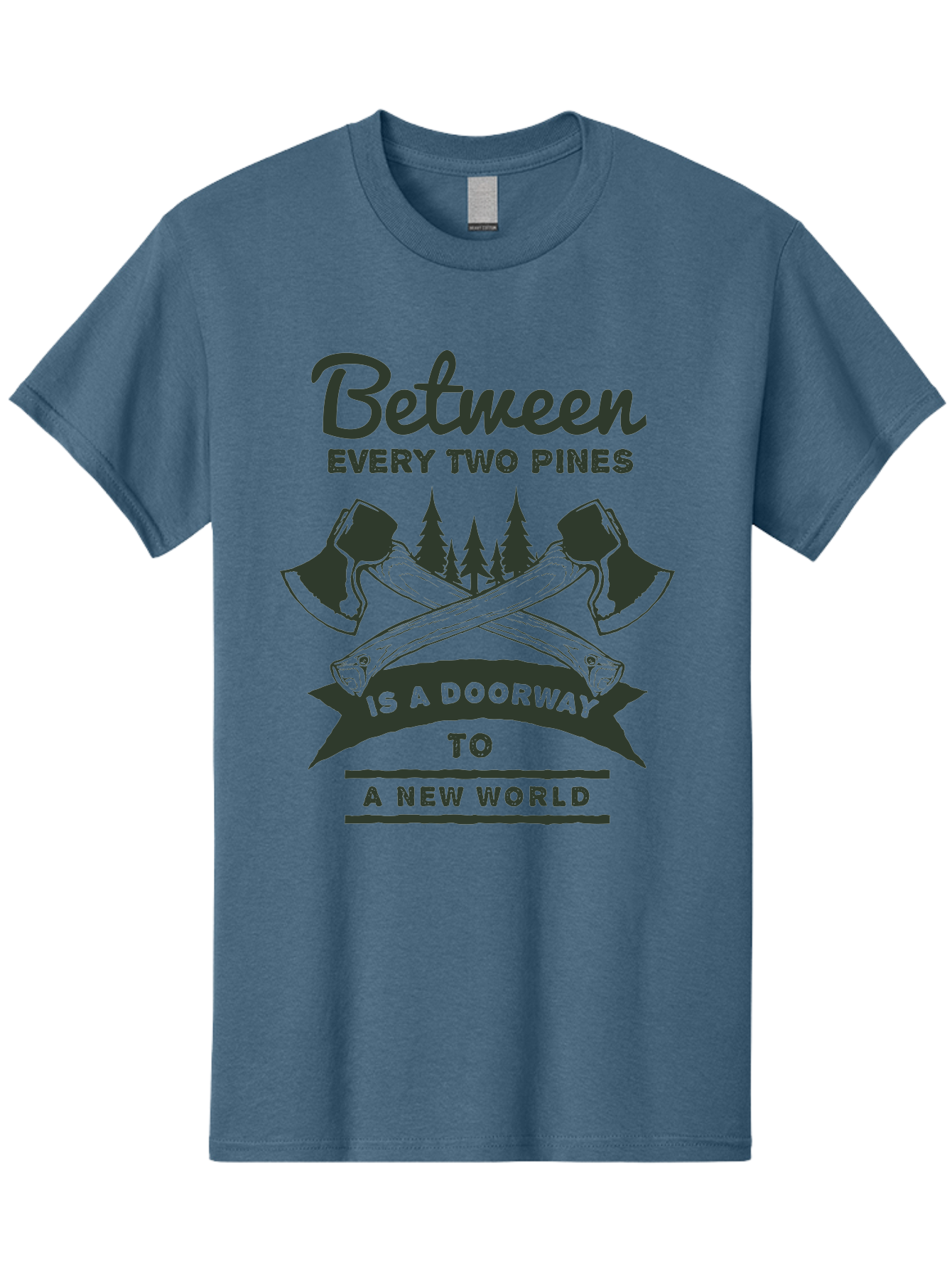 A New World Men'S Graphic Tee, 100% Cotton, Comfortable Casual Summer Wear, Machine Washable, Crossed Axes, Pine Trees, Doorway To A New World, Adventure, Exploration, Wilderness, Outdoors, Travel, Journey, New Beginnings Aae091 17