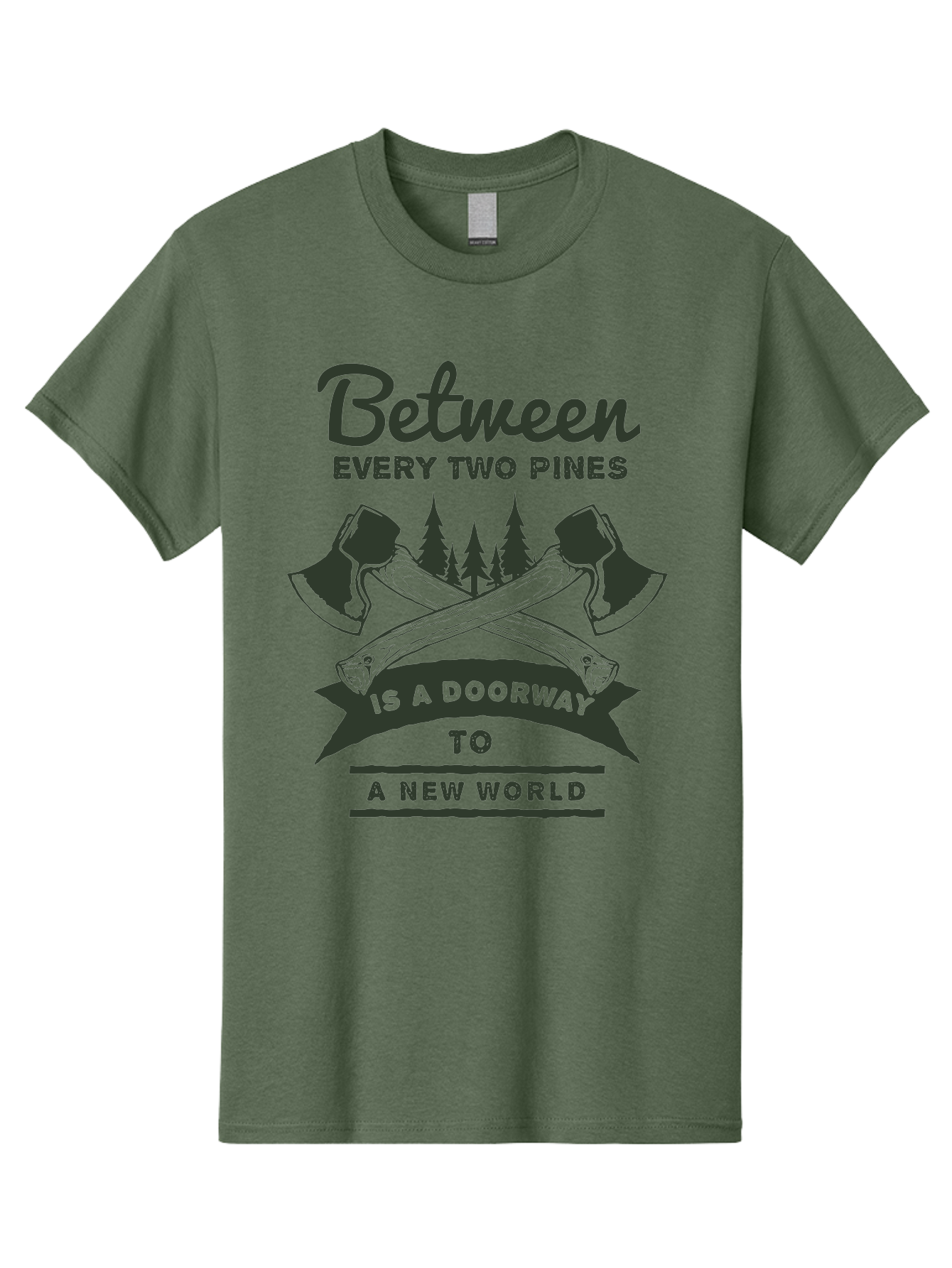 A New World Men'S Graphic Tee, 100% Cotton, Comfortable Casual Summer Wear, Machine Washable, Crossed Axes, Pine Trees, Doorway To A New World, Adventure, Exploration, Wilderness, Outdoors, Travel, Journey, New Beginnings Aae091 7