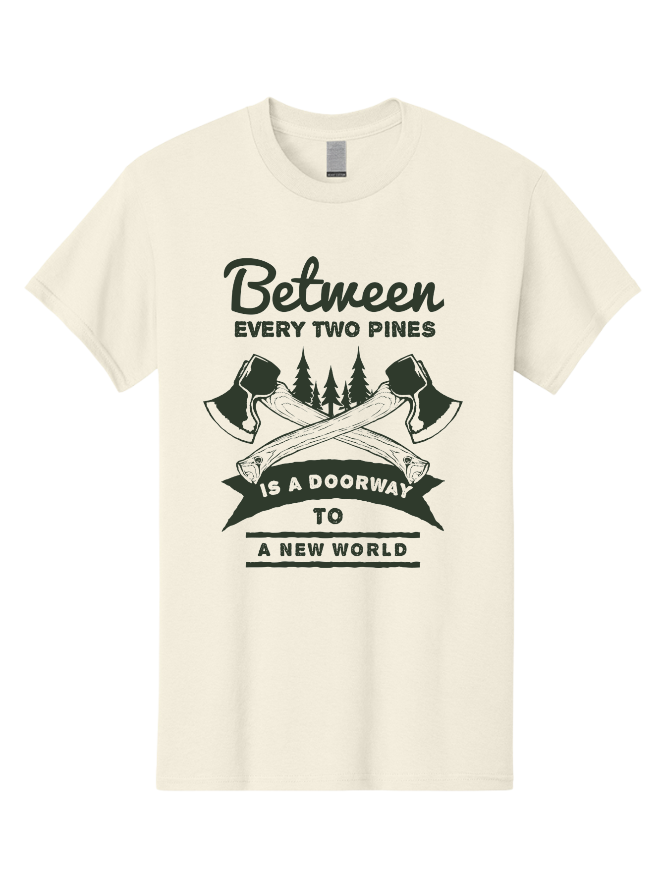 A New World Men'S Graphic Tee, 100% Cotton, Comfortable Casual Summer Wear, Machine Washable, Crossed Axes, Pine Trees, Doorway To A New World, Adventure, Exploration, Wilderness, Outdoors, Travel, Journey, New Beginnings Aae091 13