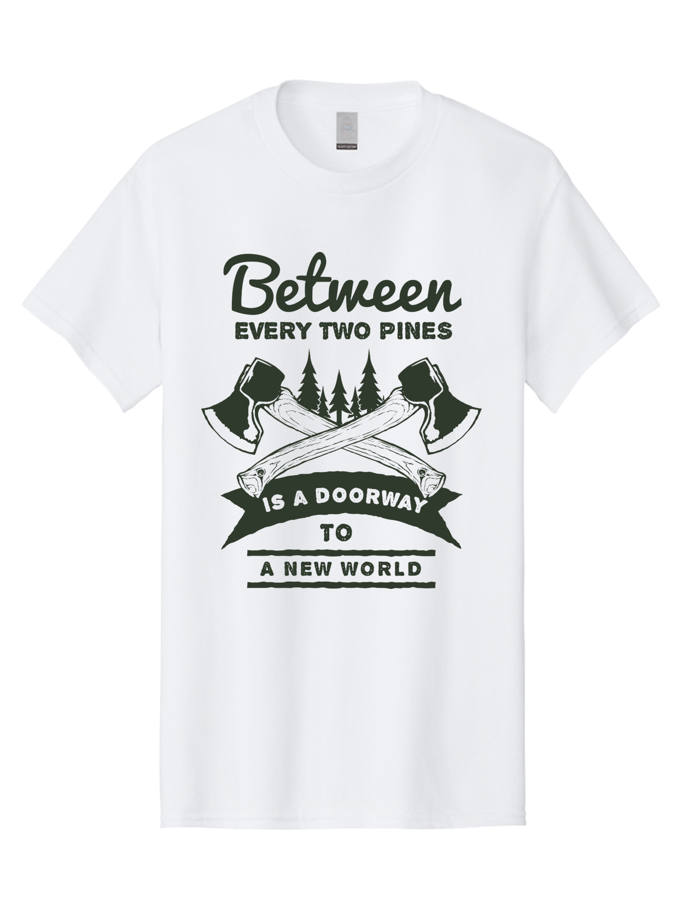 A New World Men'S Graphic Tee, 100% Cotton, Comfortable Casual Summer Wear, Machine Washable, Crossed Axes, Pine Trees, Doorway To A New World, Adventure, Exploration, Wilderness, Outdoors, Travel, Journey, New Beginnings Aae091 21
