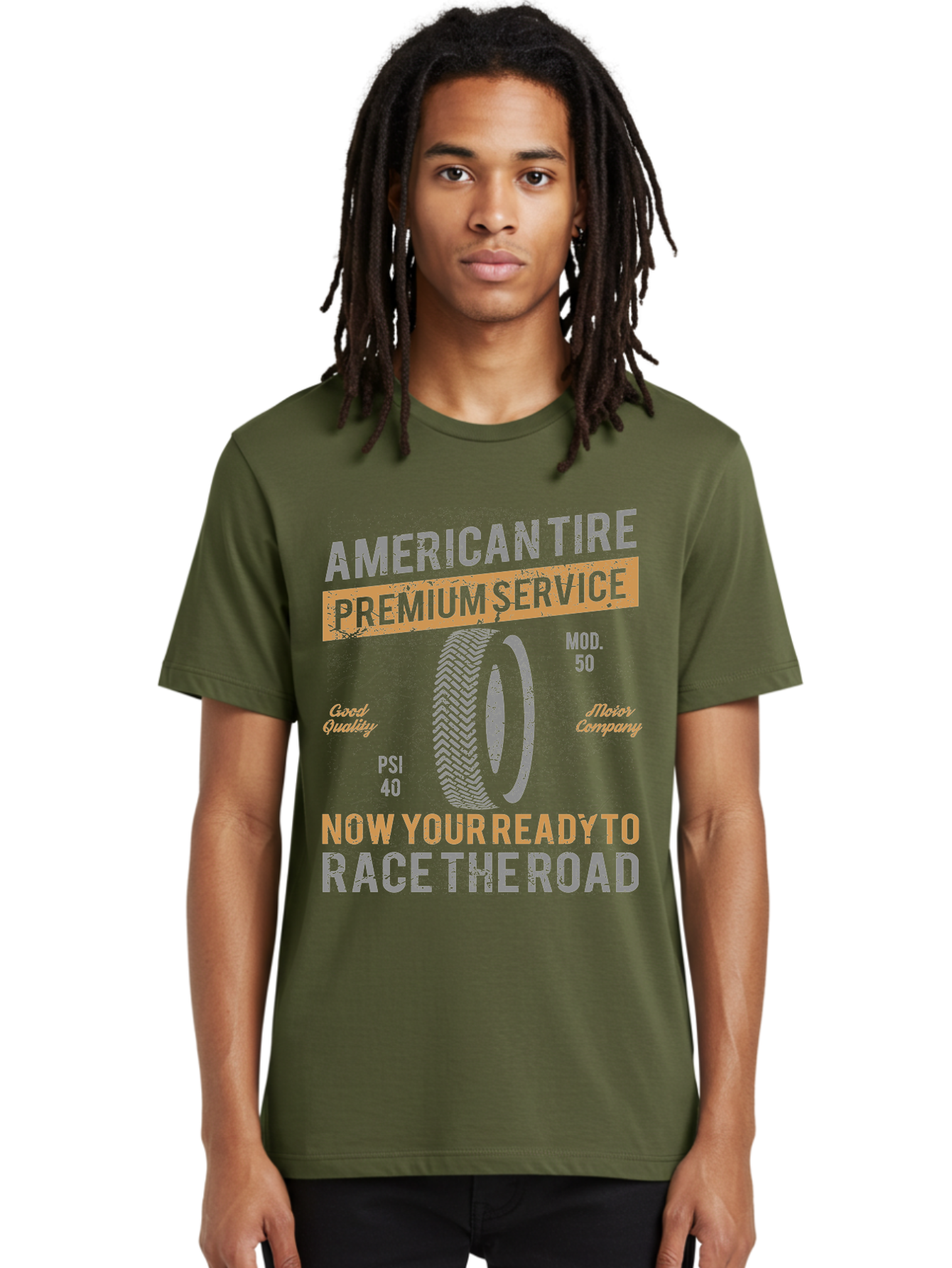 American Tire Distressed Men'S Graphic Tee, 100% Cotton, Comfortable Casual Summer Wear, Machine Washable, American Tire Premium Service, Vehicle Maintenance, Road Safety, Tire Quality, Good Company, Racing Tires, Automotive Services, Aae101 12