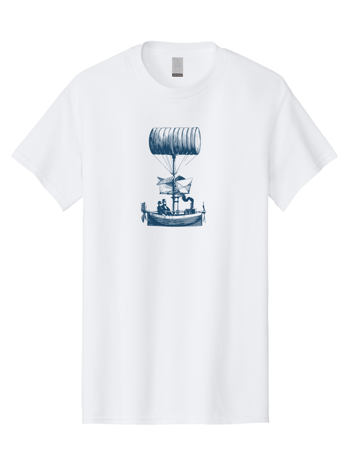 Antique Balloon Boat Men'S Graphic Tee, 100% Cotton, Comfortable Casual Summer Wear, Machine Washable, Flying Ship, Hot Air Balloon, Vintage Illustration, Steampunk Design, Sailing Vessel, Adventurous Spirit, Historic Transportation, Aae105 20