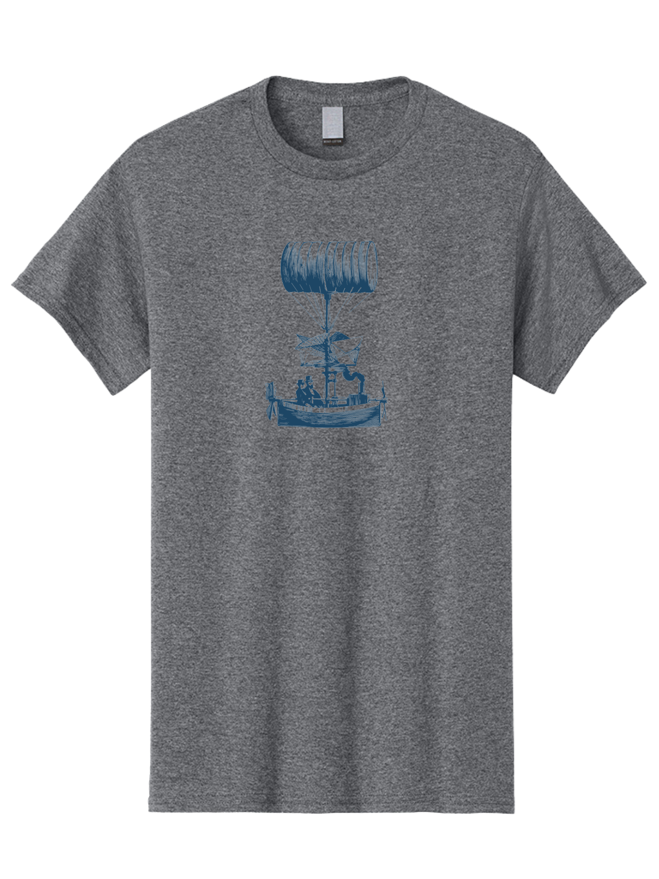 Antique Balloon Boat Men'S Graphic Tee, 100% Cotton, Comfortable Casual Summer Wear, Machine Washable, Flying Ship, Hot Air Balloon, Vintage Illustration, Steampunk Design, Sailing Vessel, Adventurous Spirit, Historic Transportation, Aae105 7