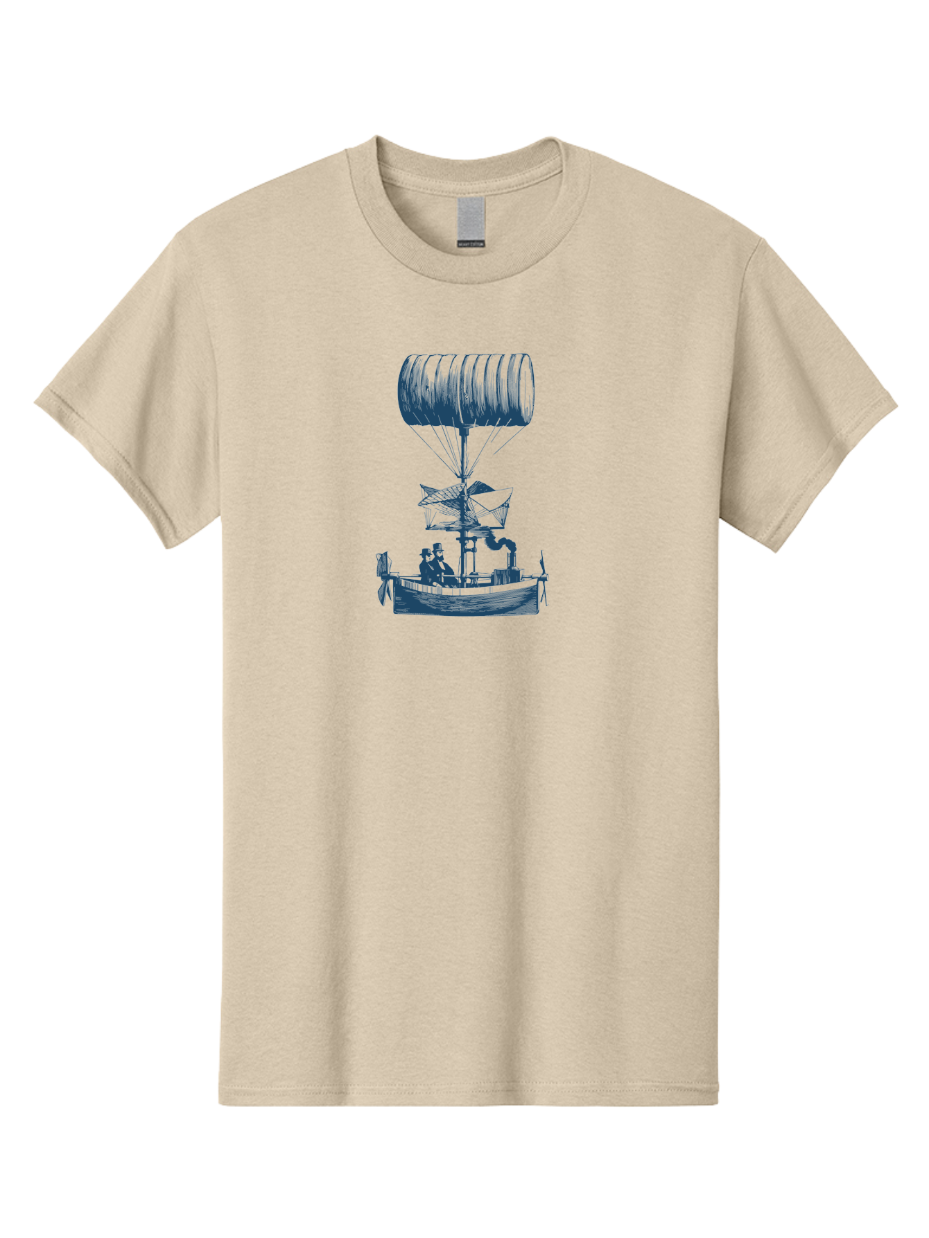 Antique Balloon Boat Men'S Graphic Tee, 100% Cotton, Comfortable Casual Summer Wear, Machine Washable, Flying Ship, Hot Air Balloon, Vintage Illustration, Steampunk Design, Sailing Vessel, Adventurous Spirit, Historic Transportation, Aae105 14